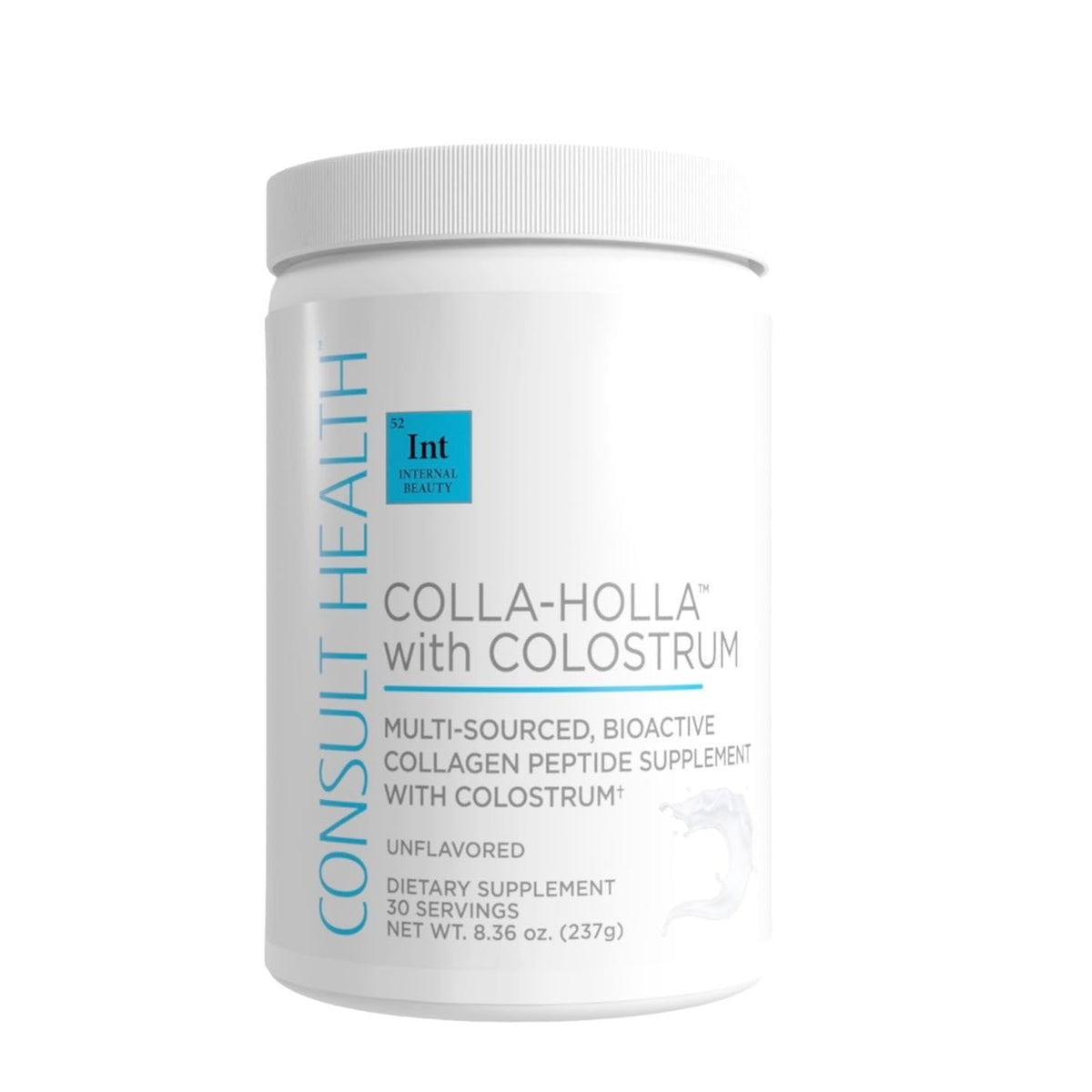 Front label of Colla Holla Verisol collagen with Colostrum, 8.36 oz