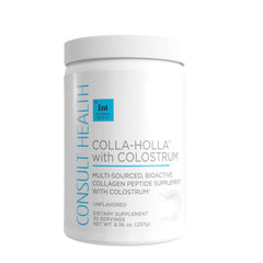 Front label of Colla Holla Verisol collagen with Colostrum, 8.36 oz