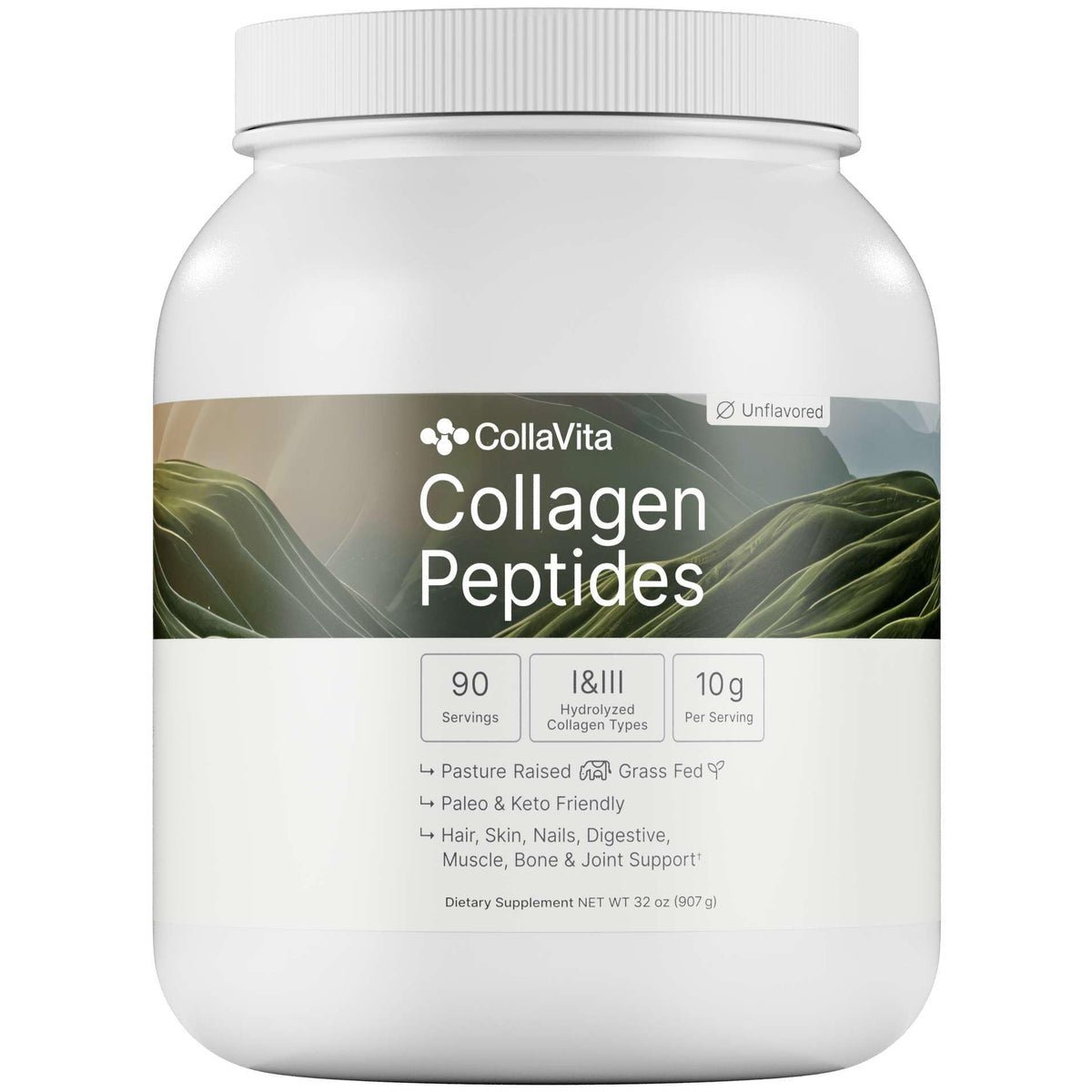 Front view of Colla Vita Collagen Peptides Powder 32 oz bottle