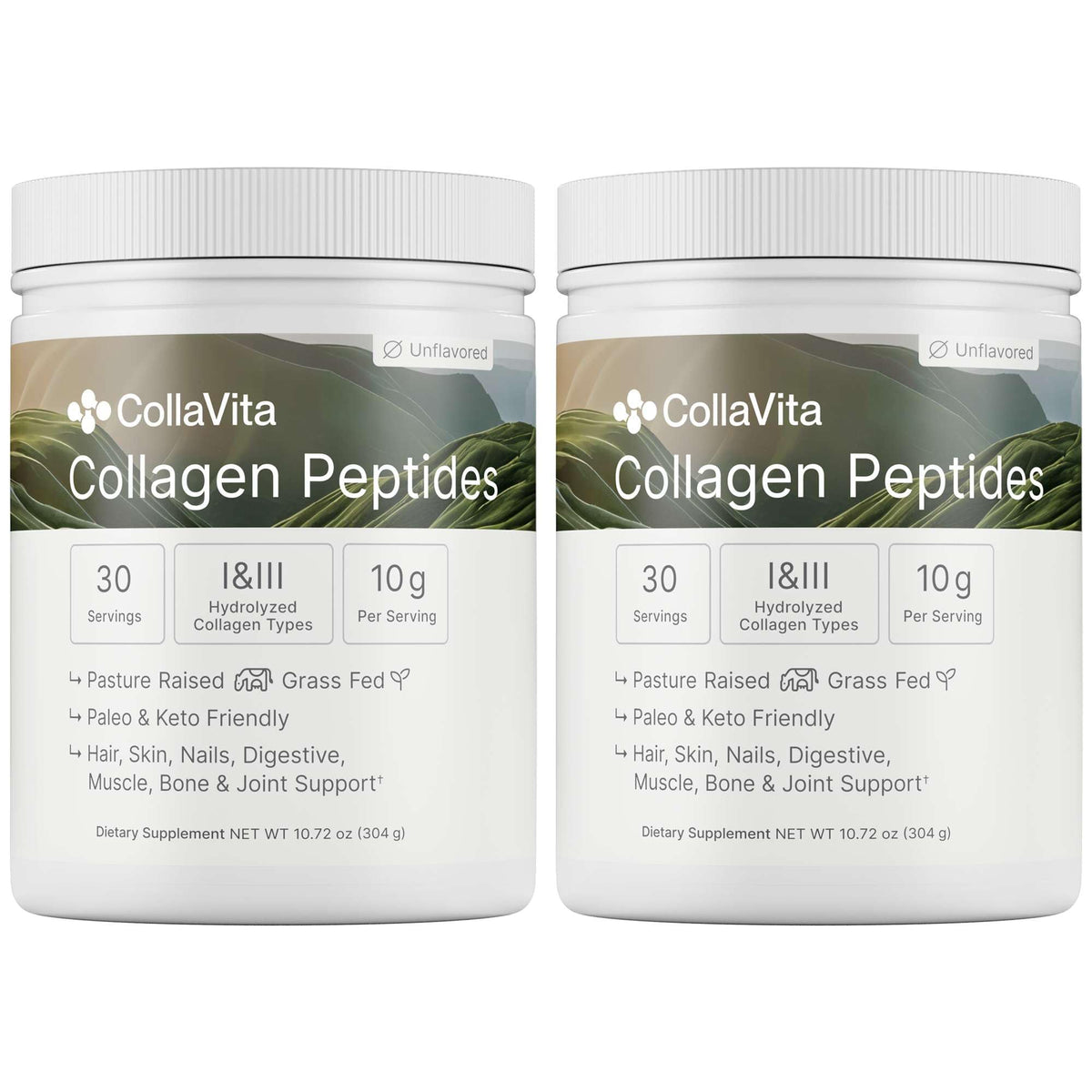 Front view of Colla Vita collagen powder tub (10 oz, 2-pack)
