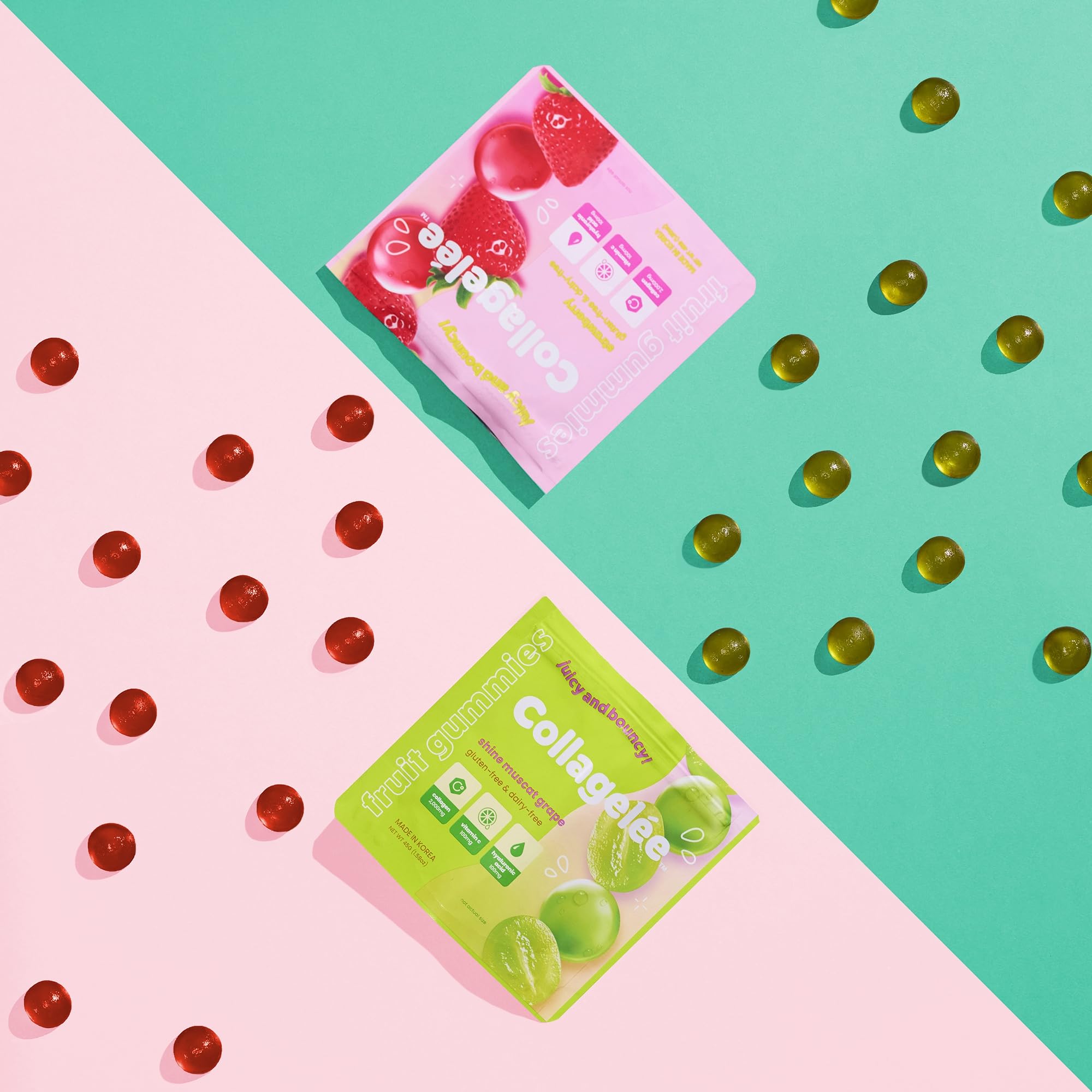 Lifestyle shot with strawberries and gummies