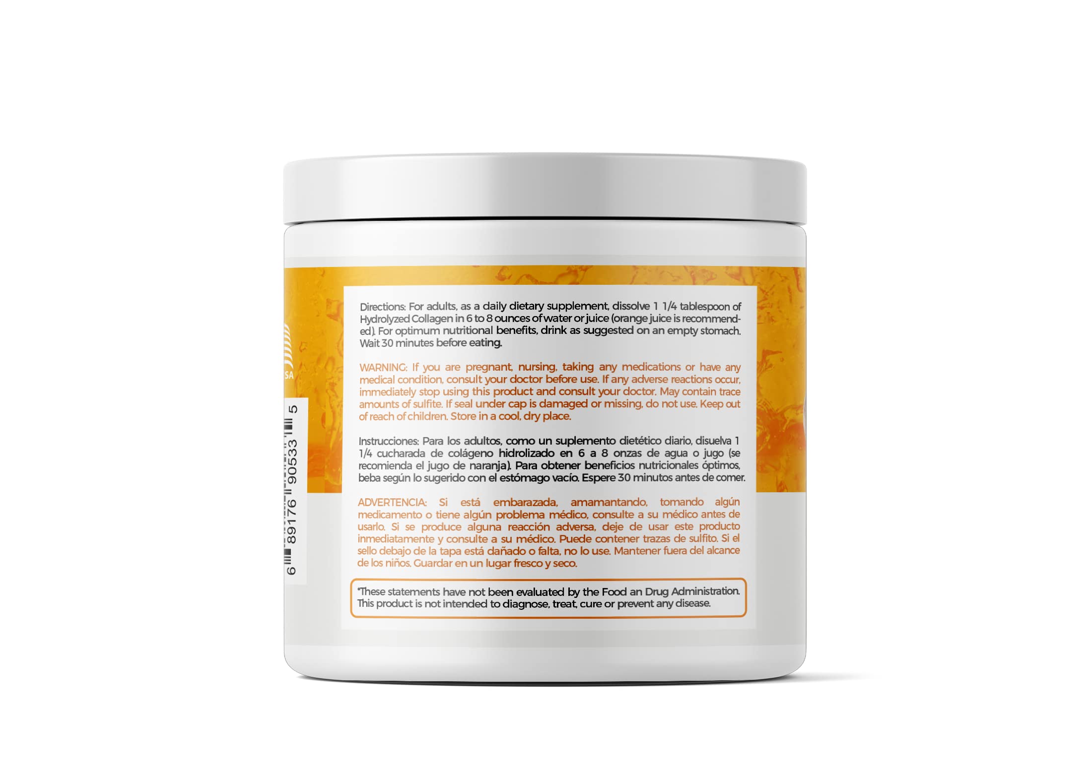 Collagen bottle with scoop beside powder