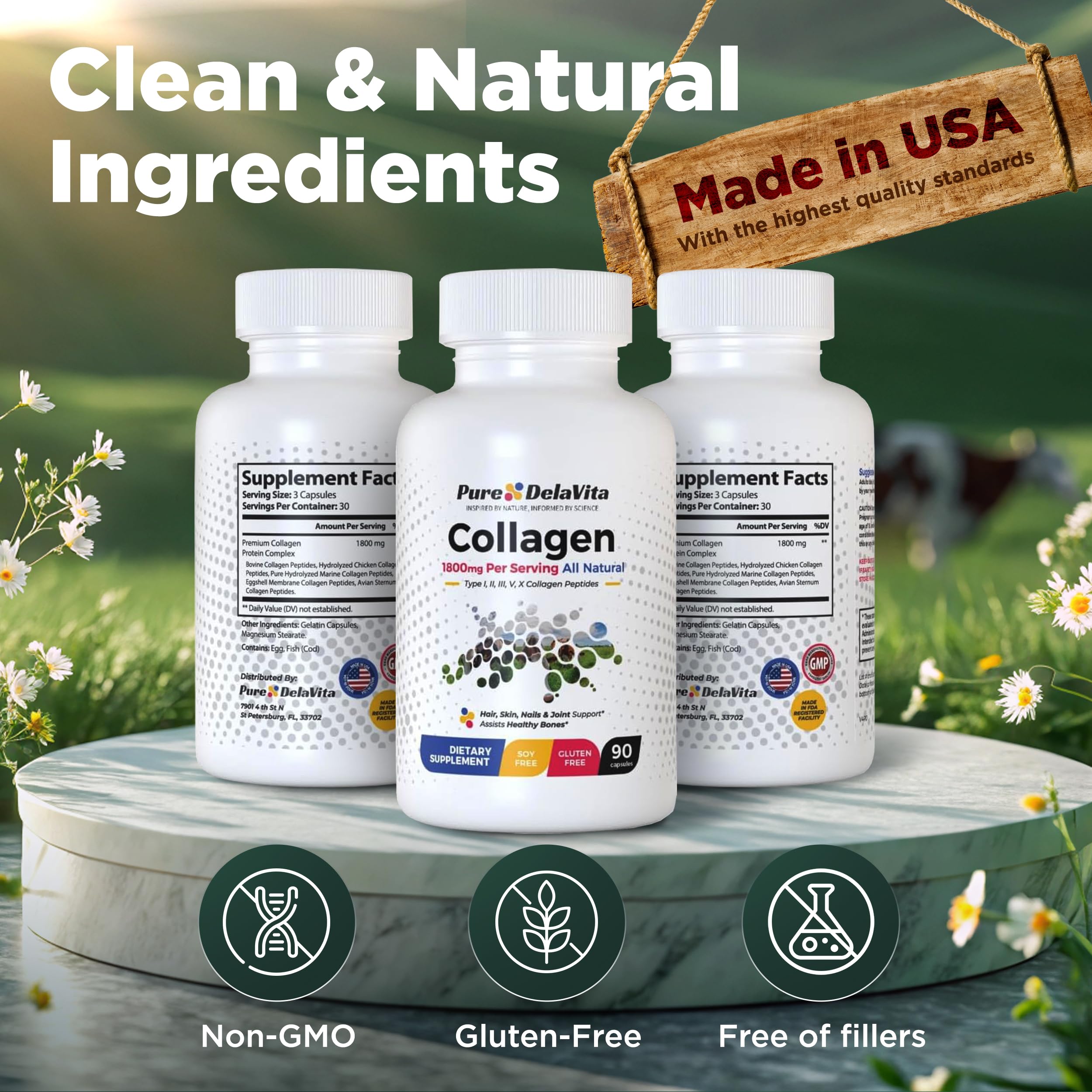 Close-up of 1800mg collagen capsules