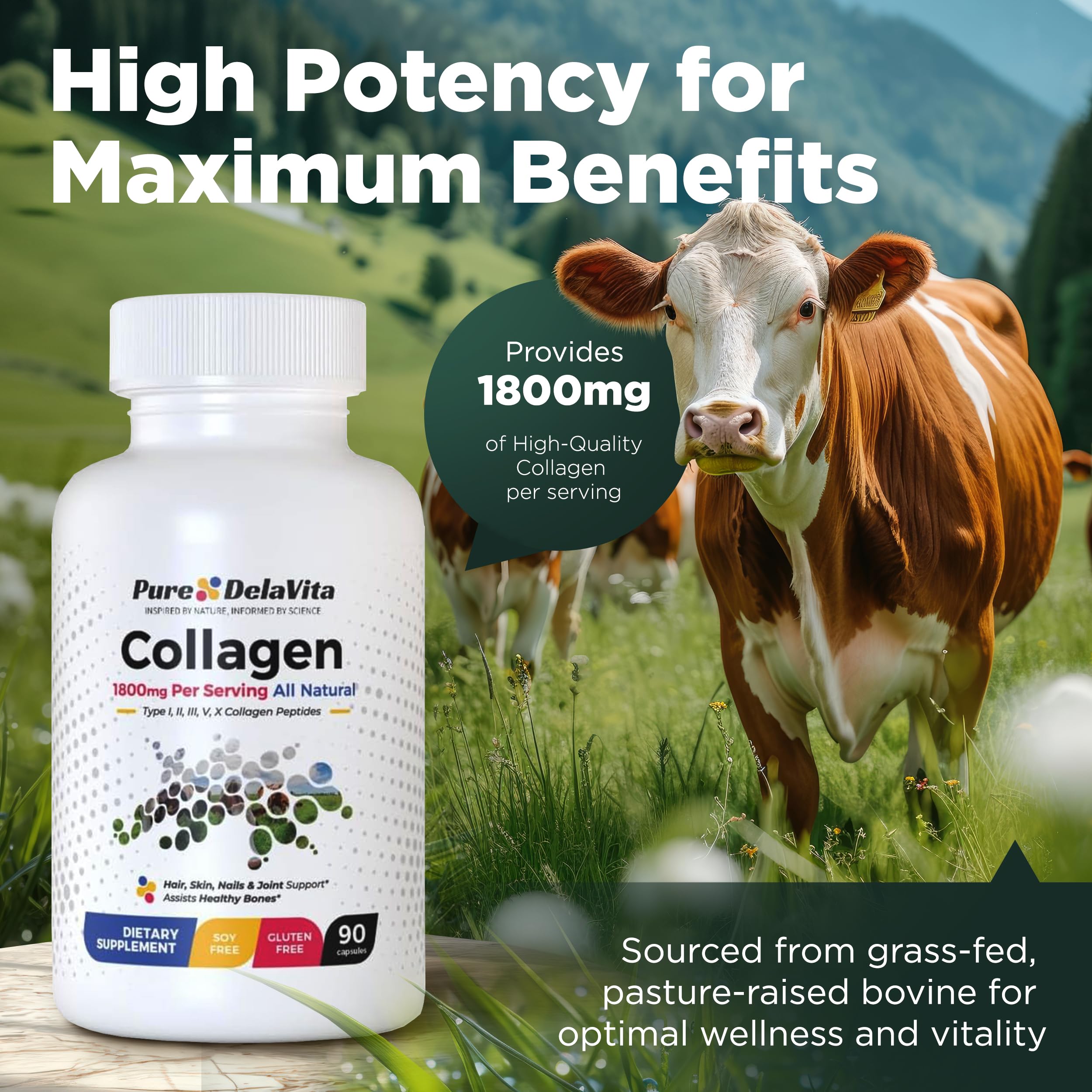 Illustration of health benefits for hair, skin, nails, joints, and bones