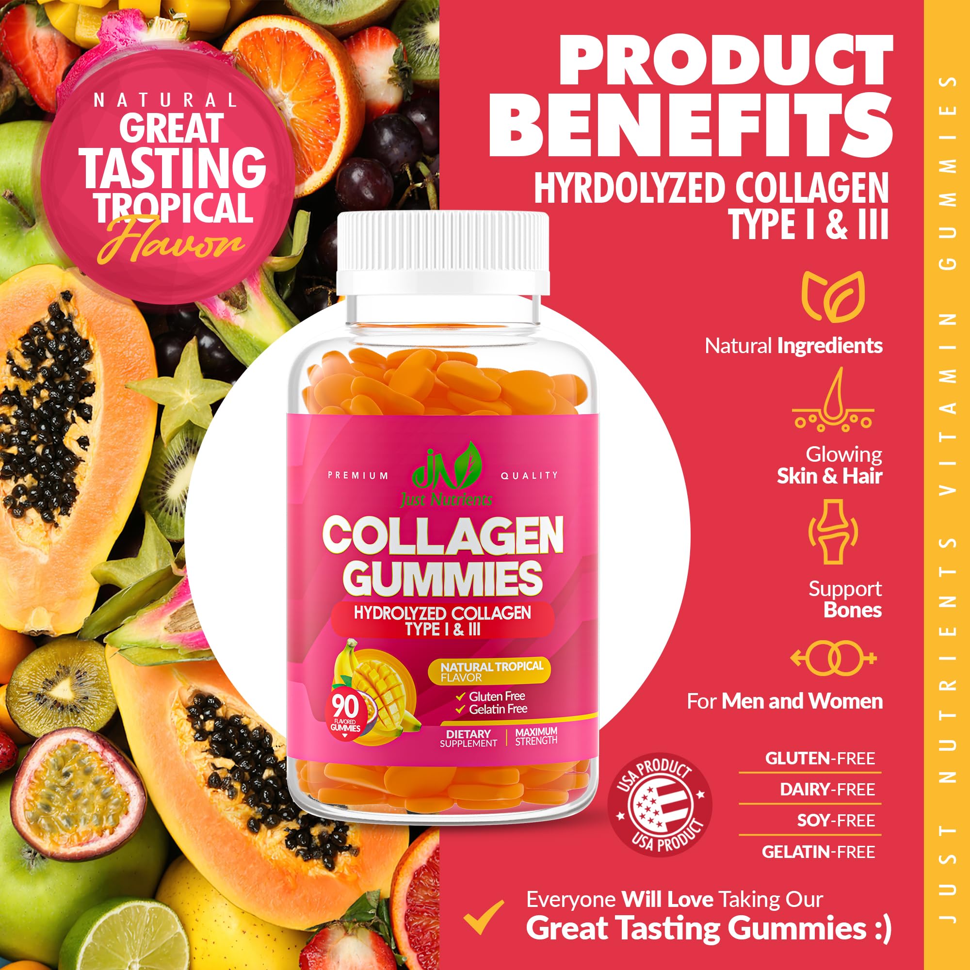 Hydrolyzed Type I & III collagen gummies on white background