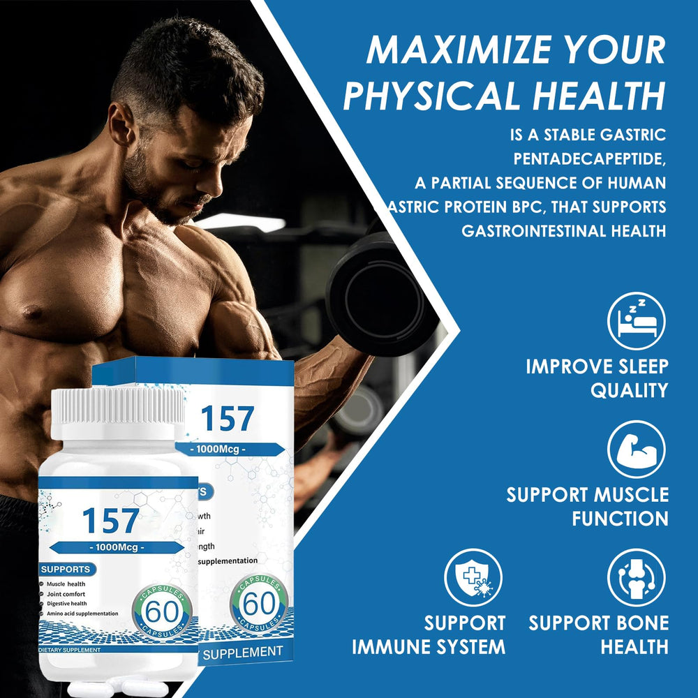Close-up of 157 peptide capsules in plant cellulose capsules