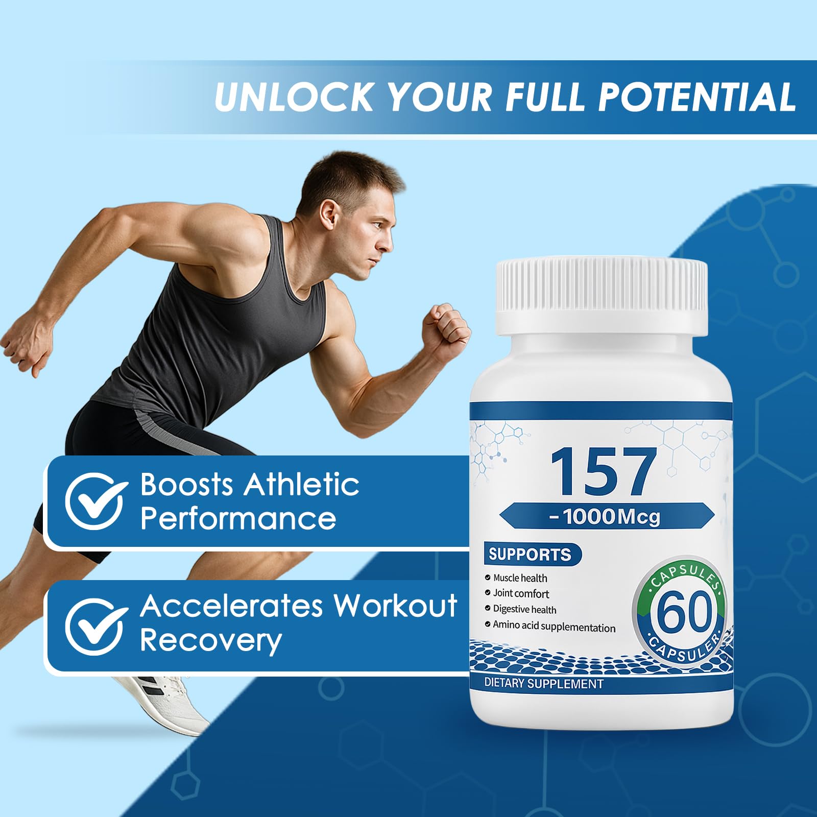 Graphic highlighting 90% muscle uptake for 157 peptide capsules