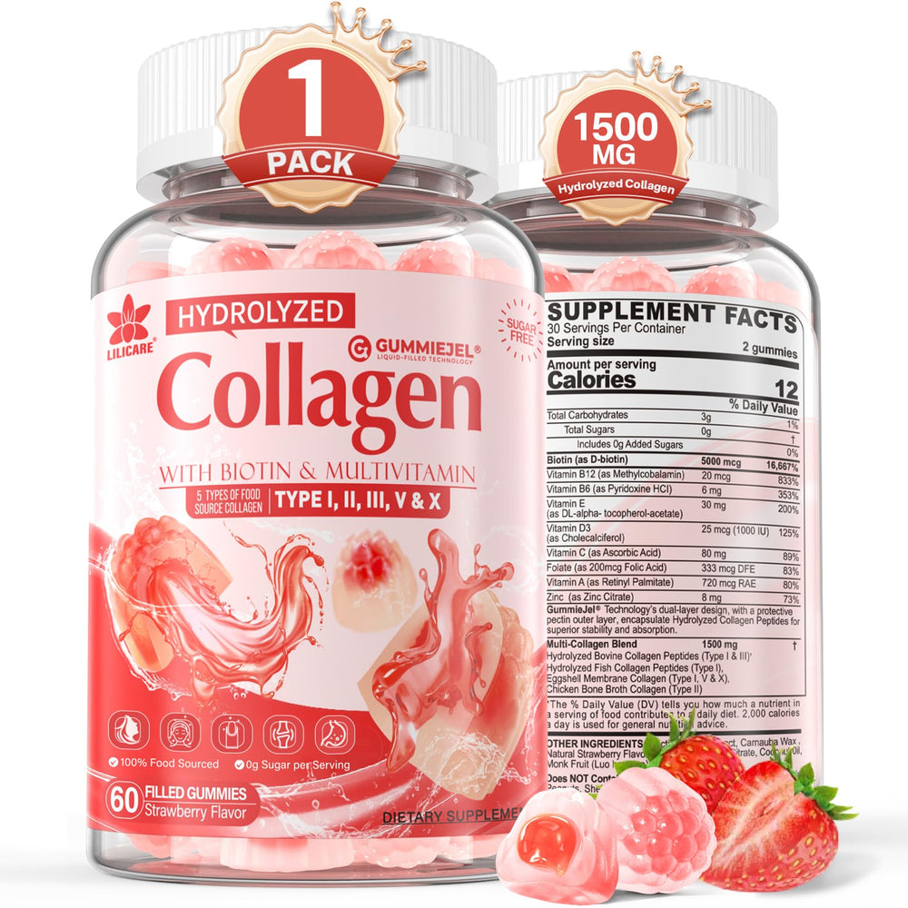 Bottle of Collagen Peptide Gummies with multi-collagen types I-V-X