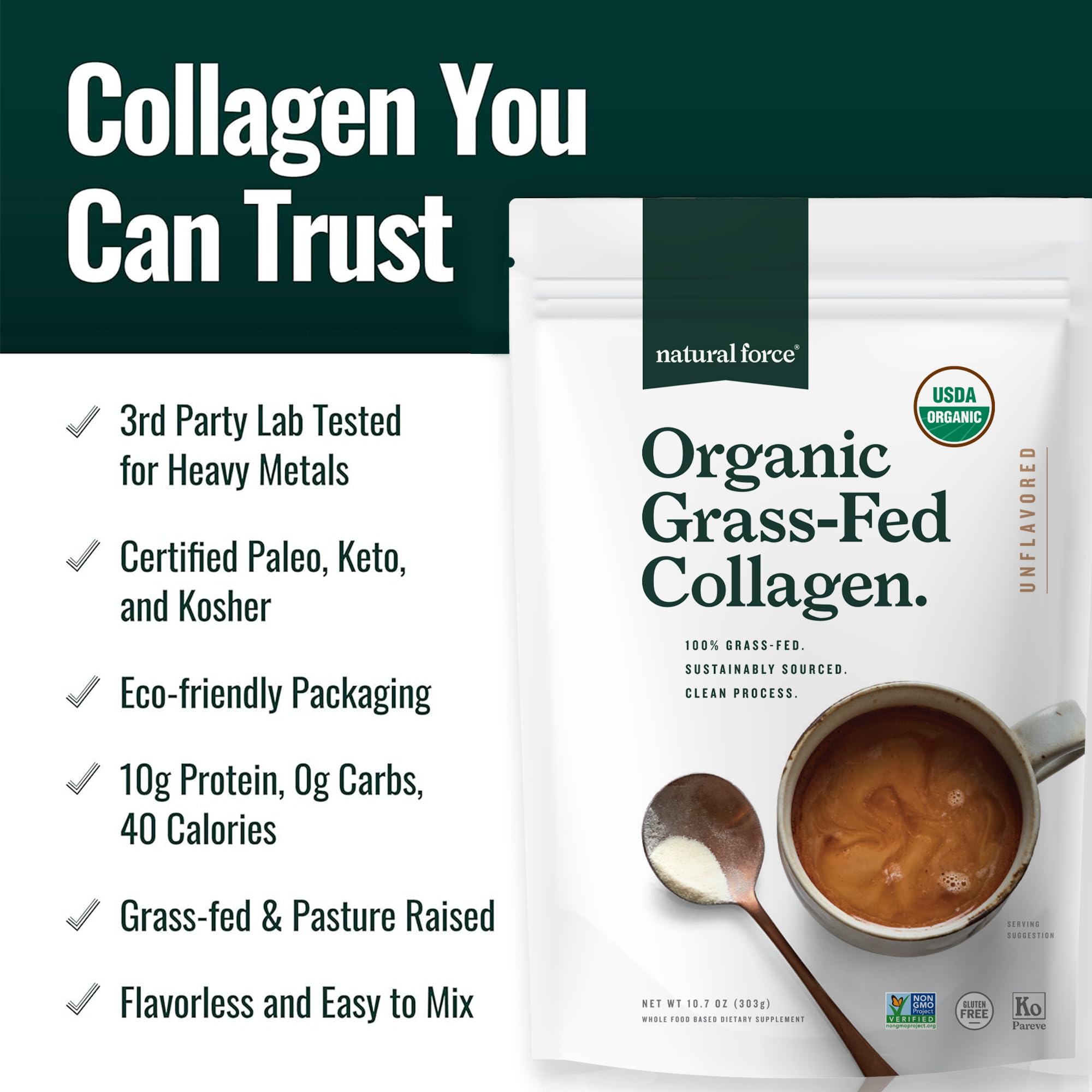 Nutrition: 10 g protein per scoop from collagen peptides