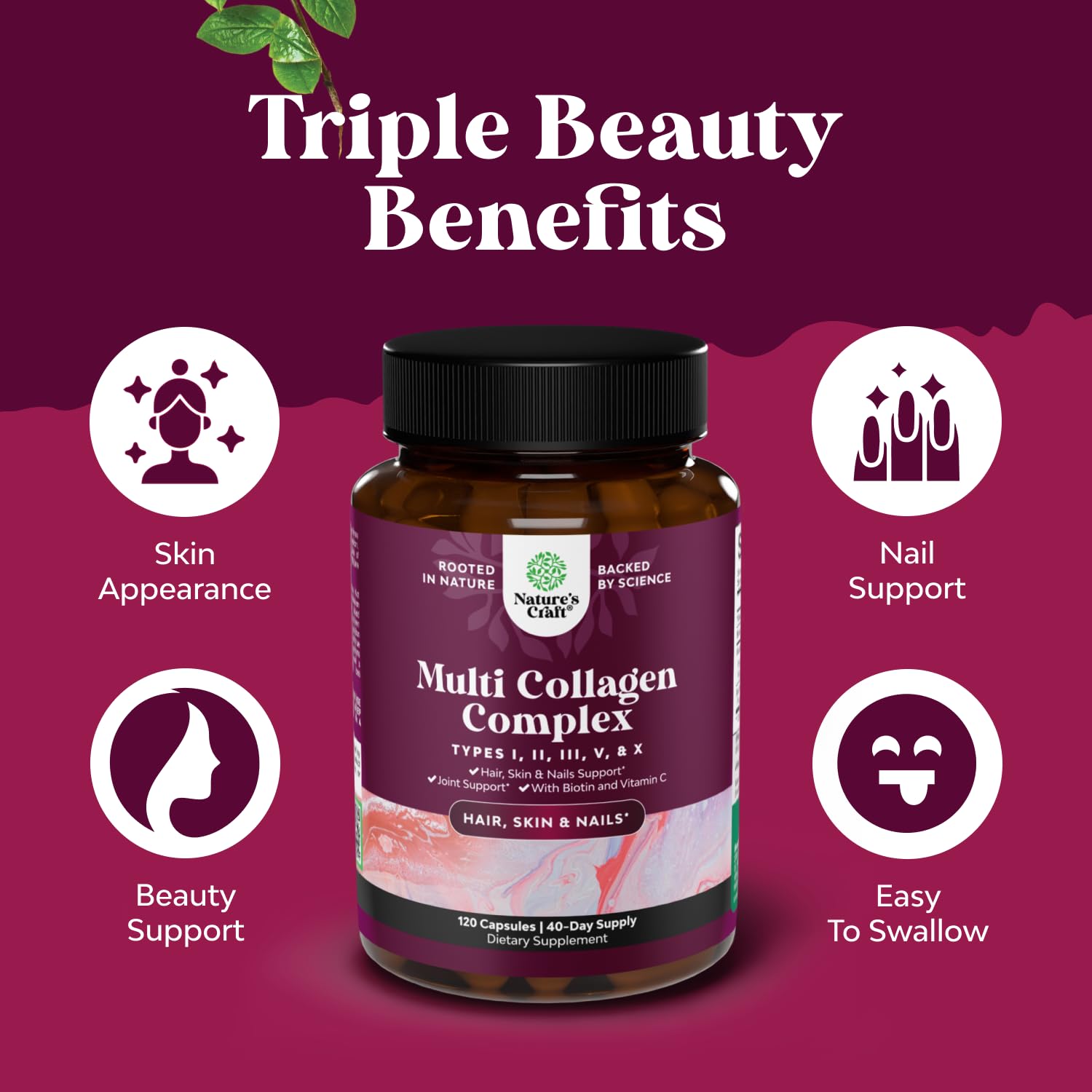 Close-up of collagen peptides capsules with biotin