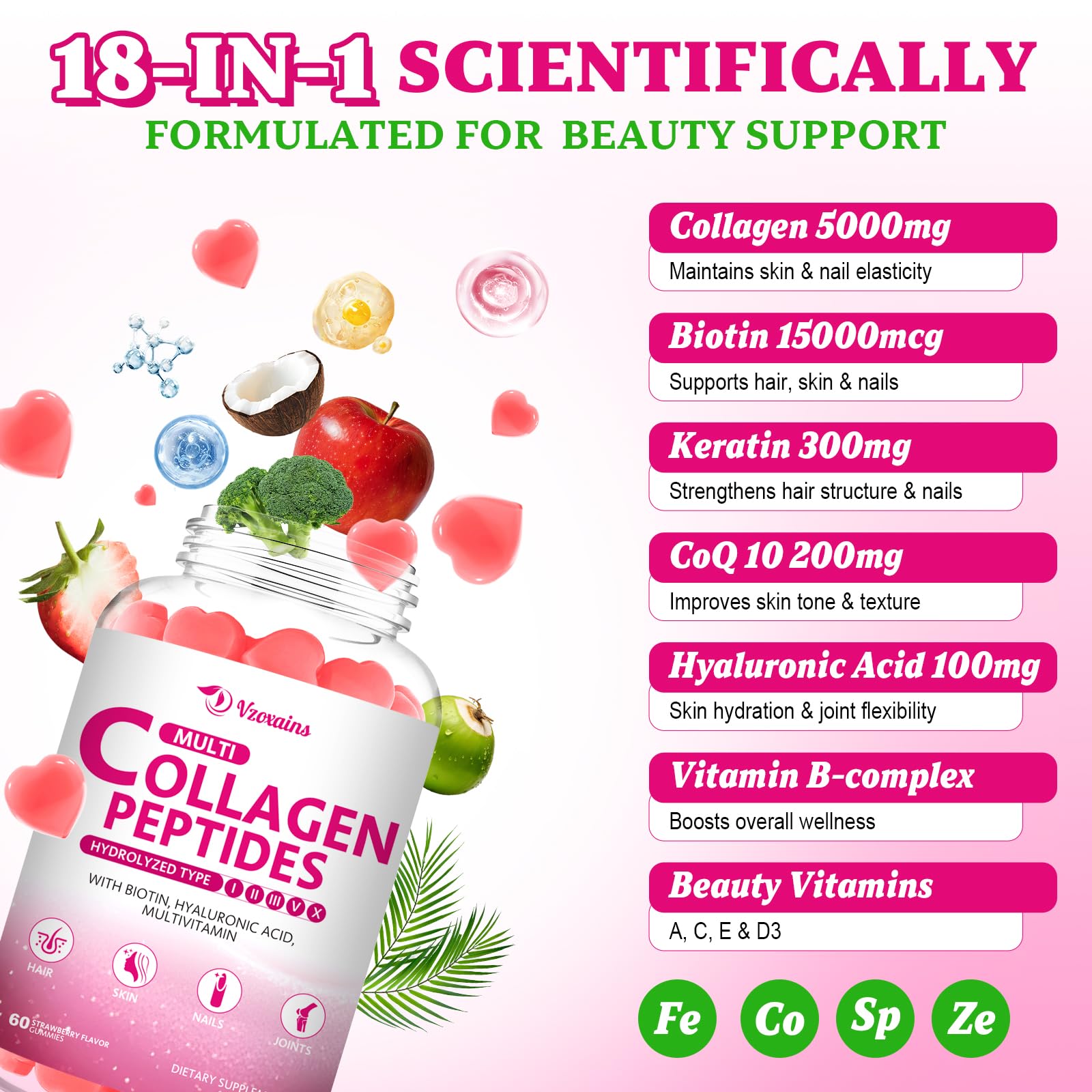 Packshot of Collagen Peptides Gummies 5000mg Strawberry 120-count