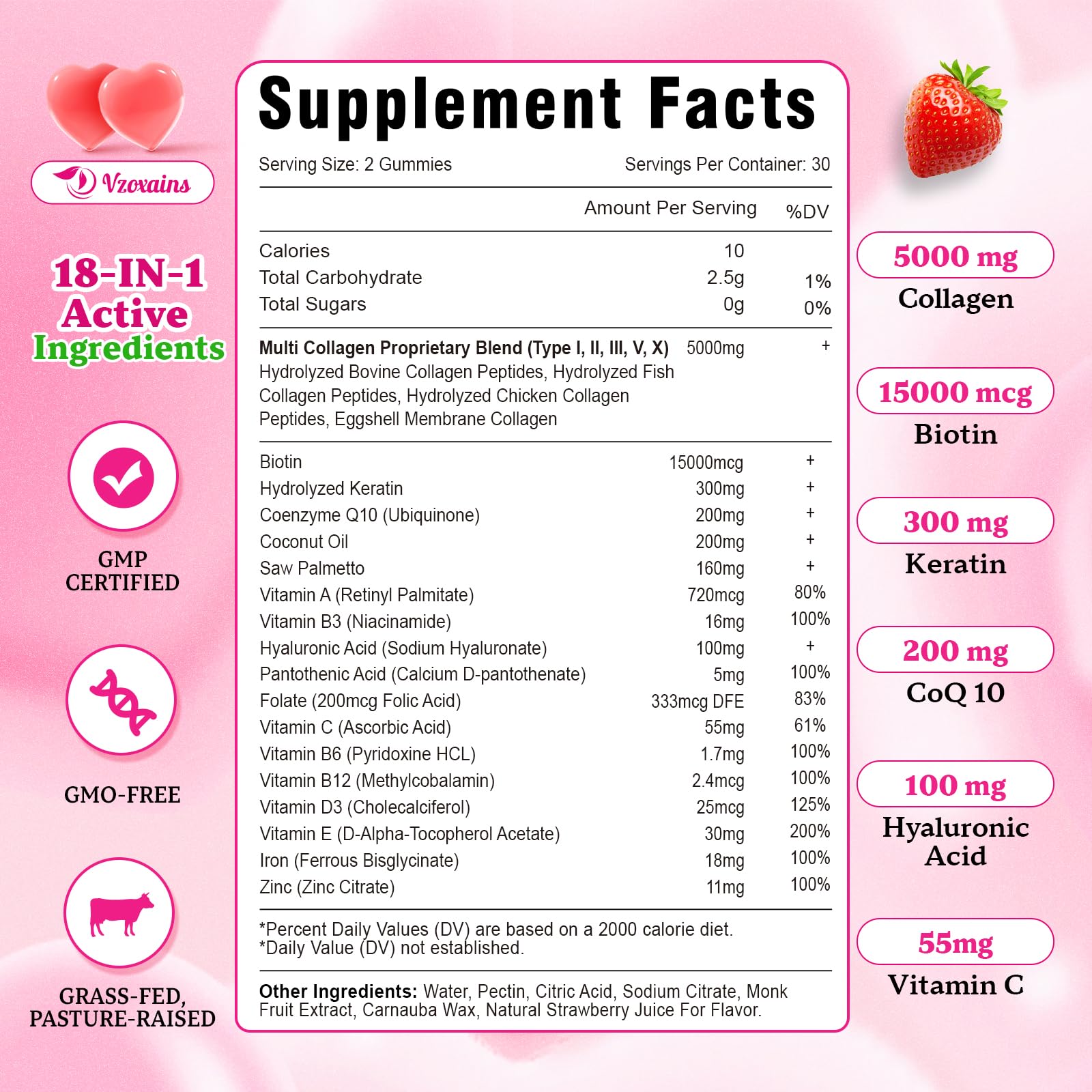 Nutrition label: Non-GMO, gluten-free collagen gummies