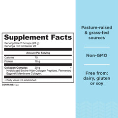 Close-up of collagen peptides powder scoop showing 20g per serving