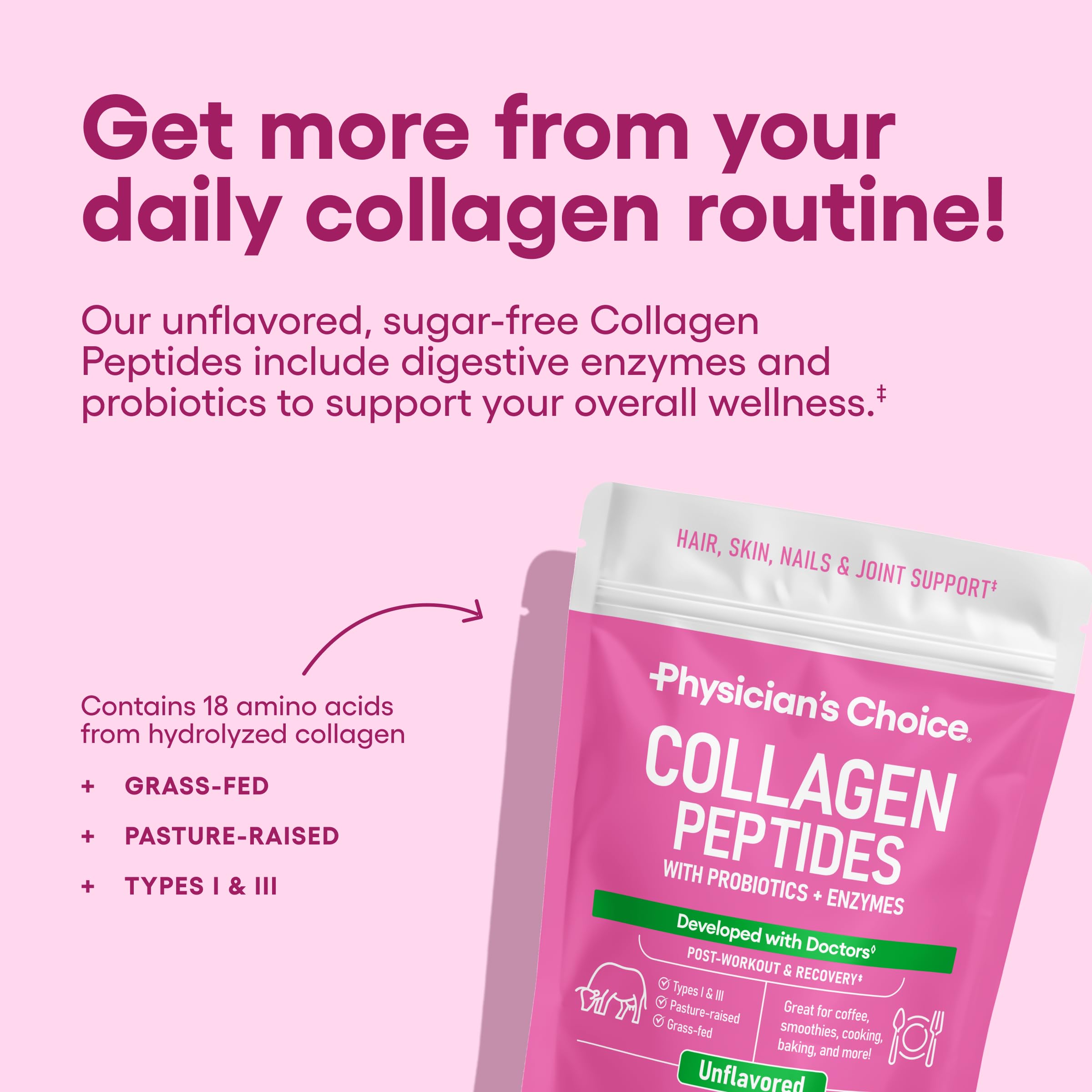 Grass-fed, non-GMO collagen peptides powder from pasture-raised bovine.