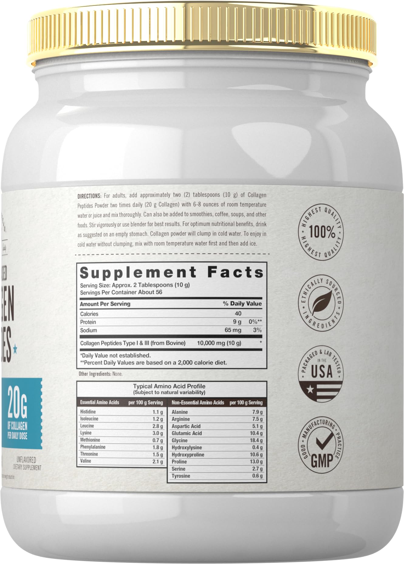 Collagen peptides Types I & III from pasture-raised bovine sources