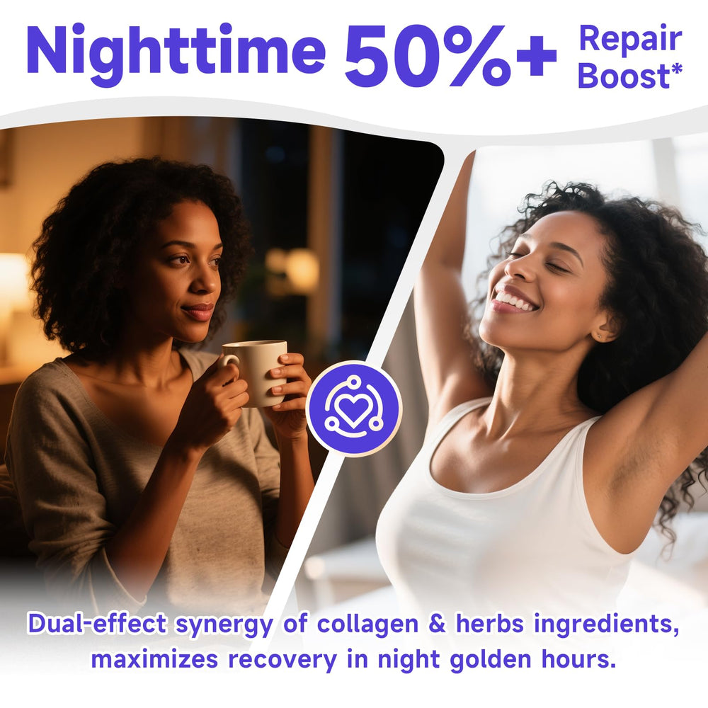 Scoop with collagen powder dissolving in a warm beverage