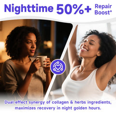 Scoop with collagen powder dissolving in a warm beverage