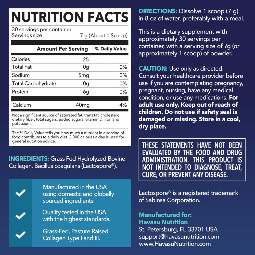 Unflavored collagen powder being poured into a glass