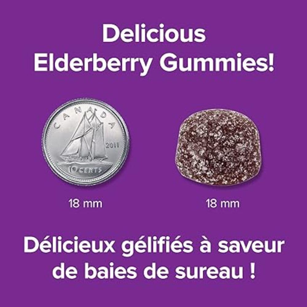 Three elderberry gummies forming a 2.5g daily dose