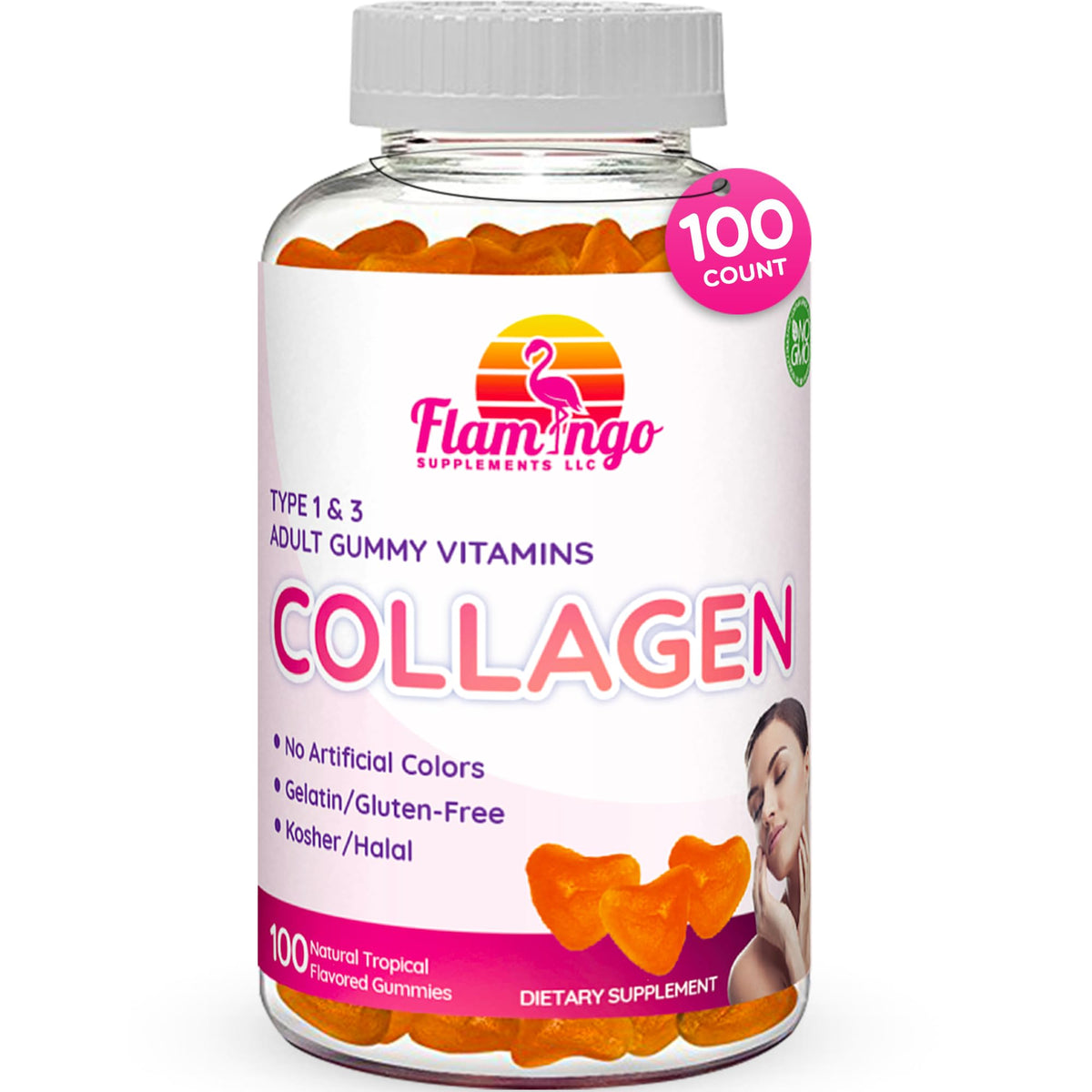 Bottle of marine collagen gummies with label