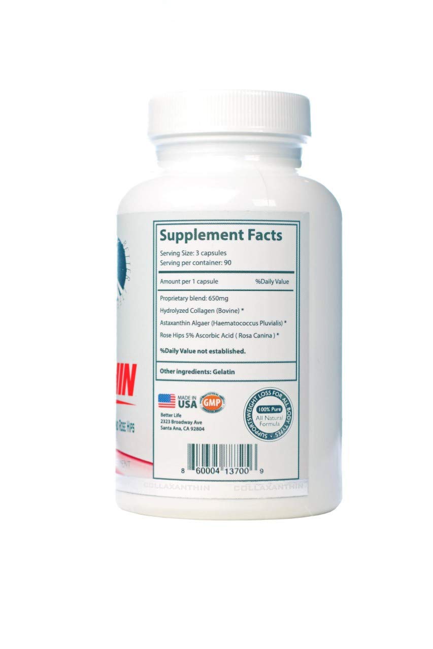 Rose hips and collagen capsules on white background