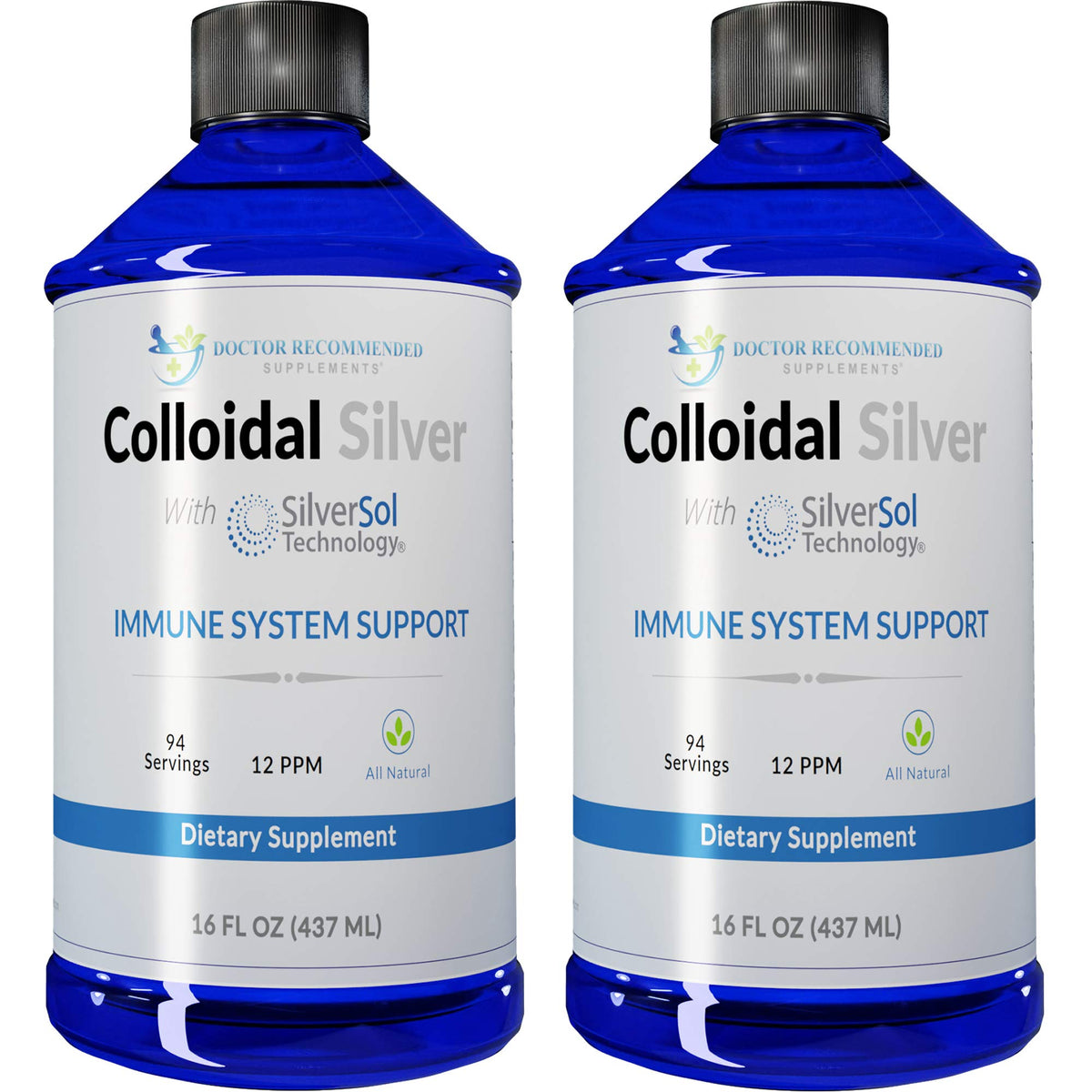 Two 16 oz bottles of Colloidal Silver Liquid (12 PPM)