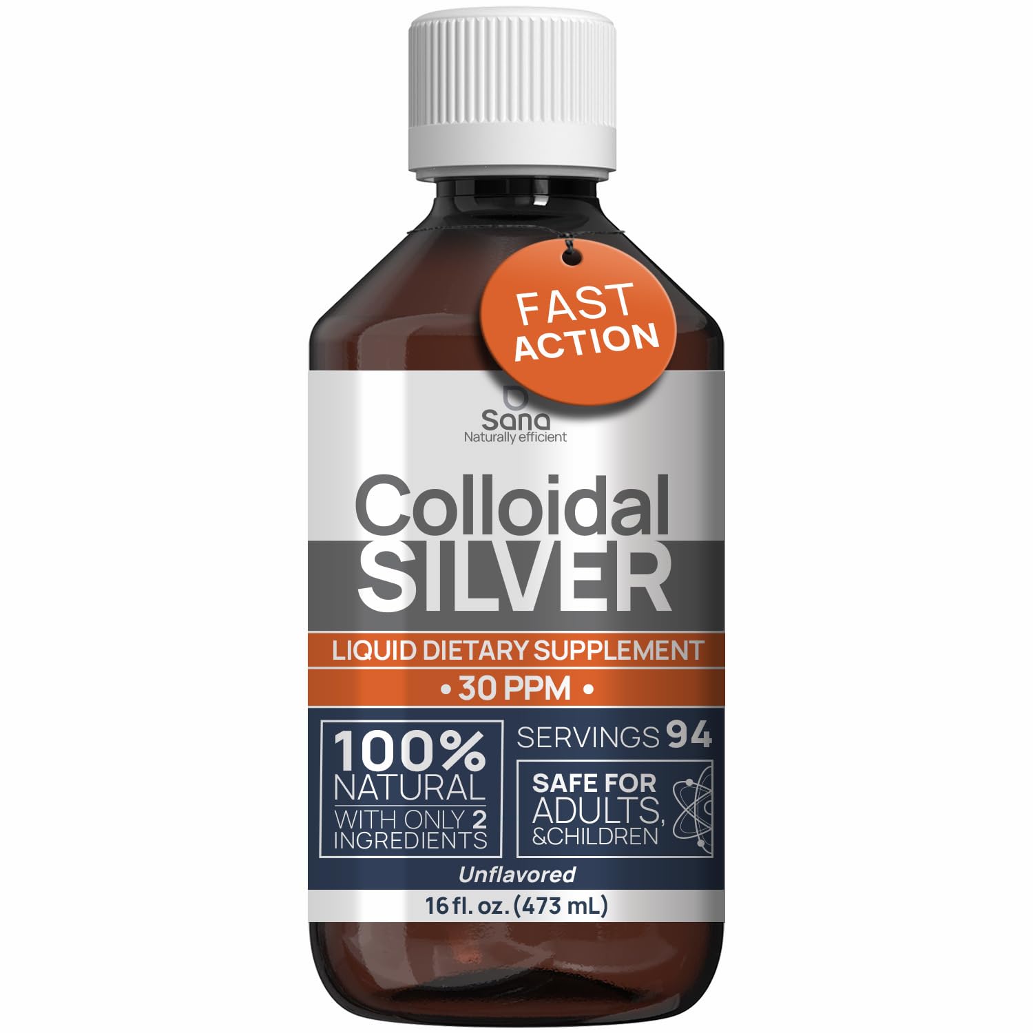 Colloidal Silver Liquid 16oz bottle with bioactive hydrosol label