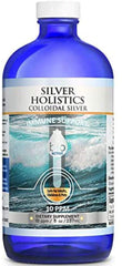 Colloidal silver liquid in 8 oz glass bottle with label facing forward