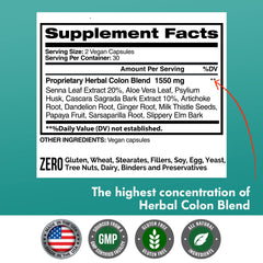 Herbal blend ingredients: psyllium husk, senna leaves, aloe vera