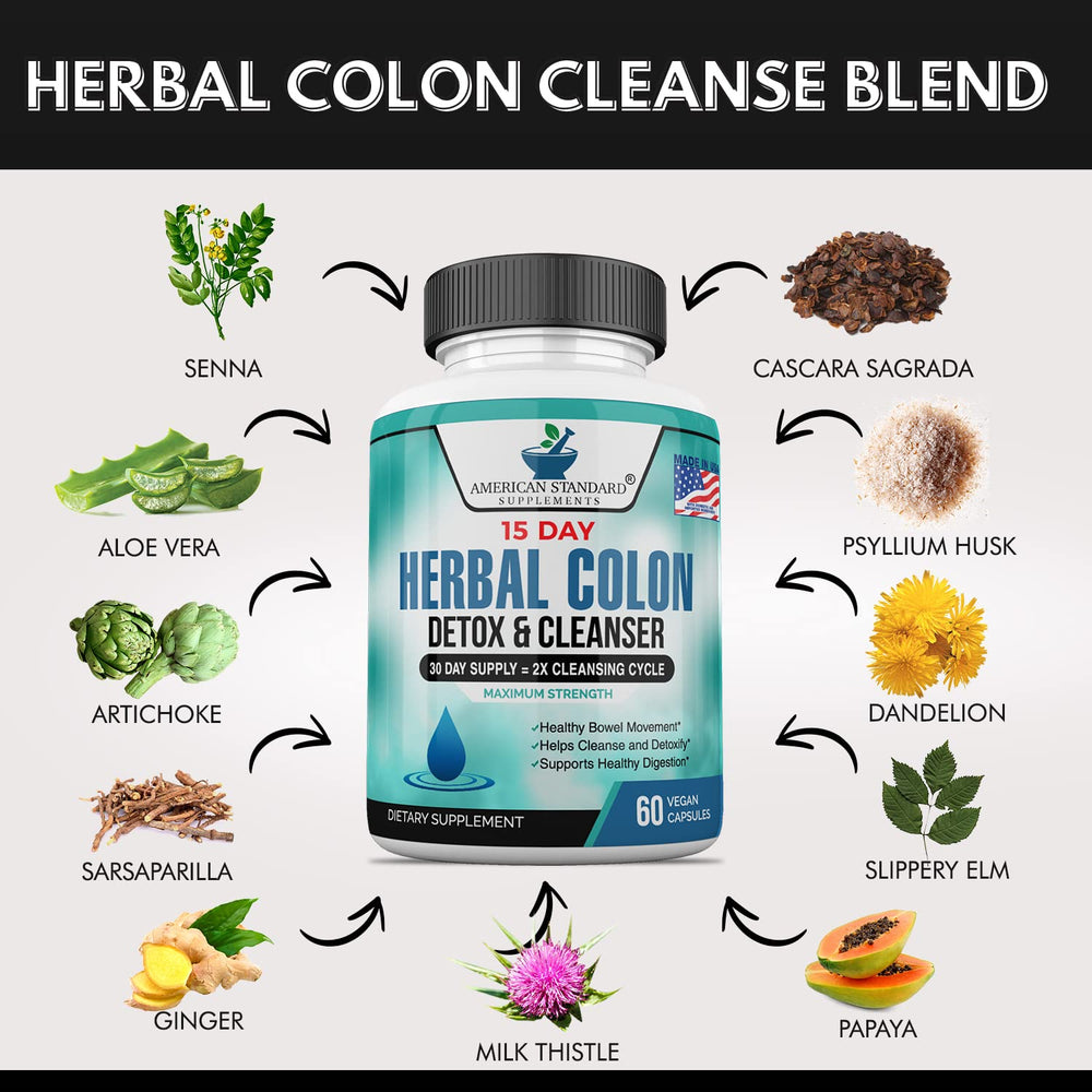 Vegan, non-GMO, gluten-free label on Colon Cleanse