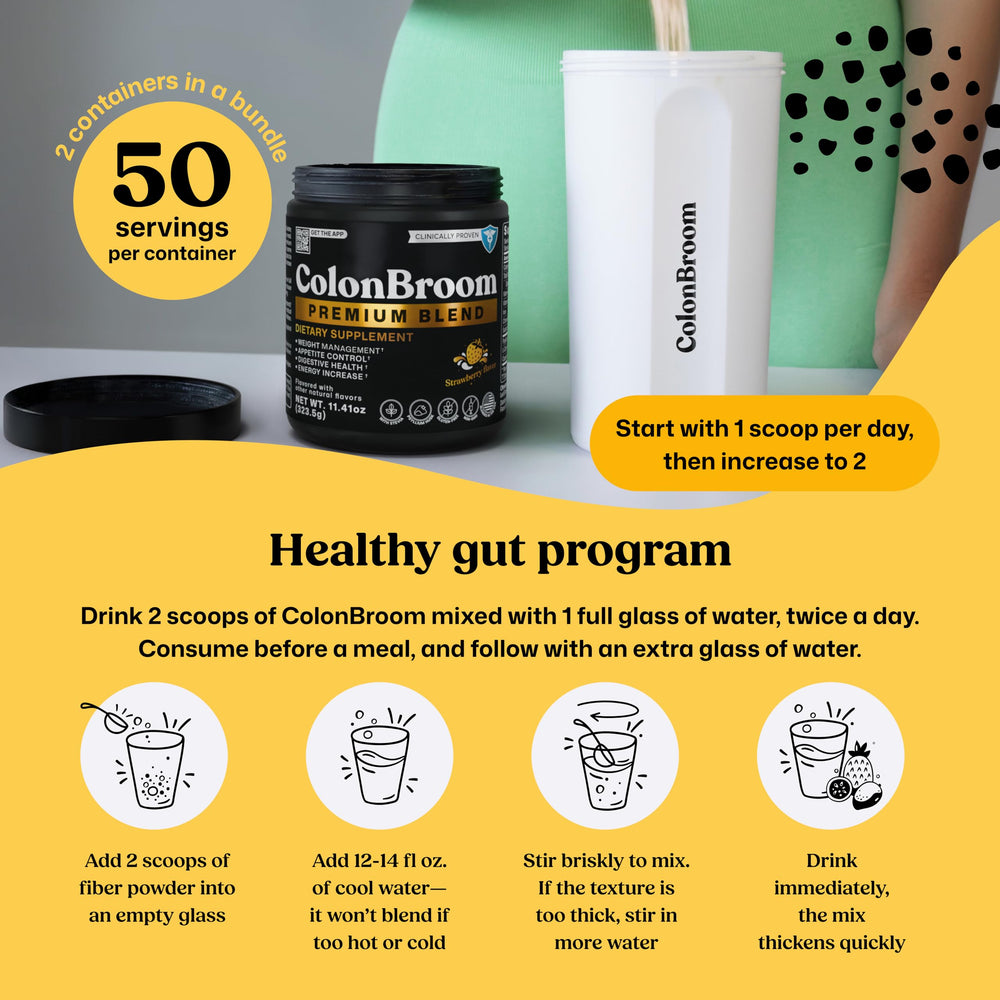 Mixing ColonBroom powder with water in a glass