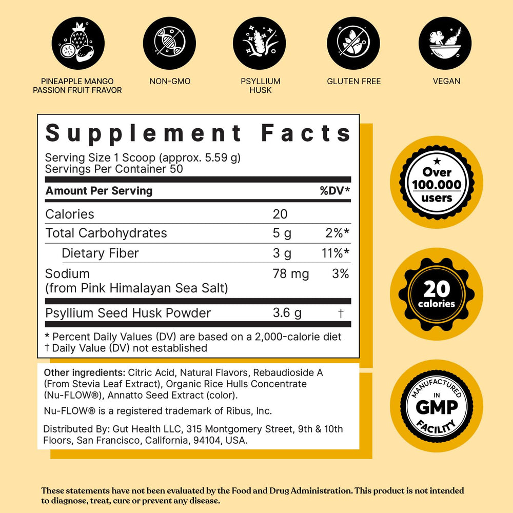 Label highlighting 85% psyllium husk and stevia