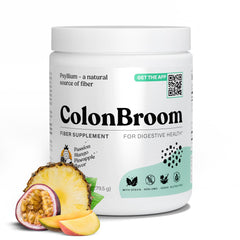 ColonBroom packaging: Psyllium Husk Powder with Stevia Tropical Fruits