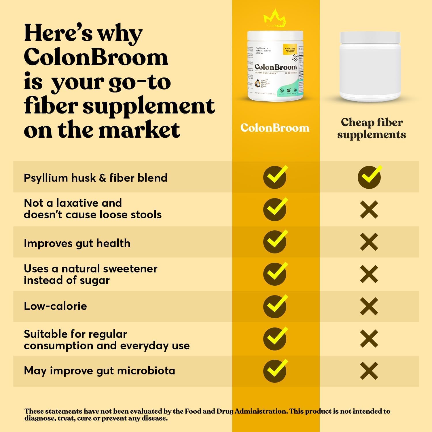 Vegan, sugar-free, non-GMO label on ColonBroom bottle