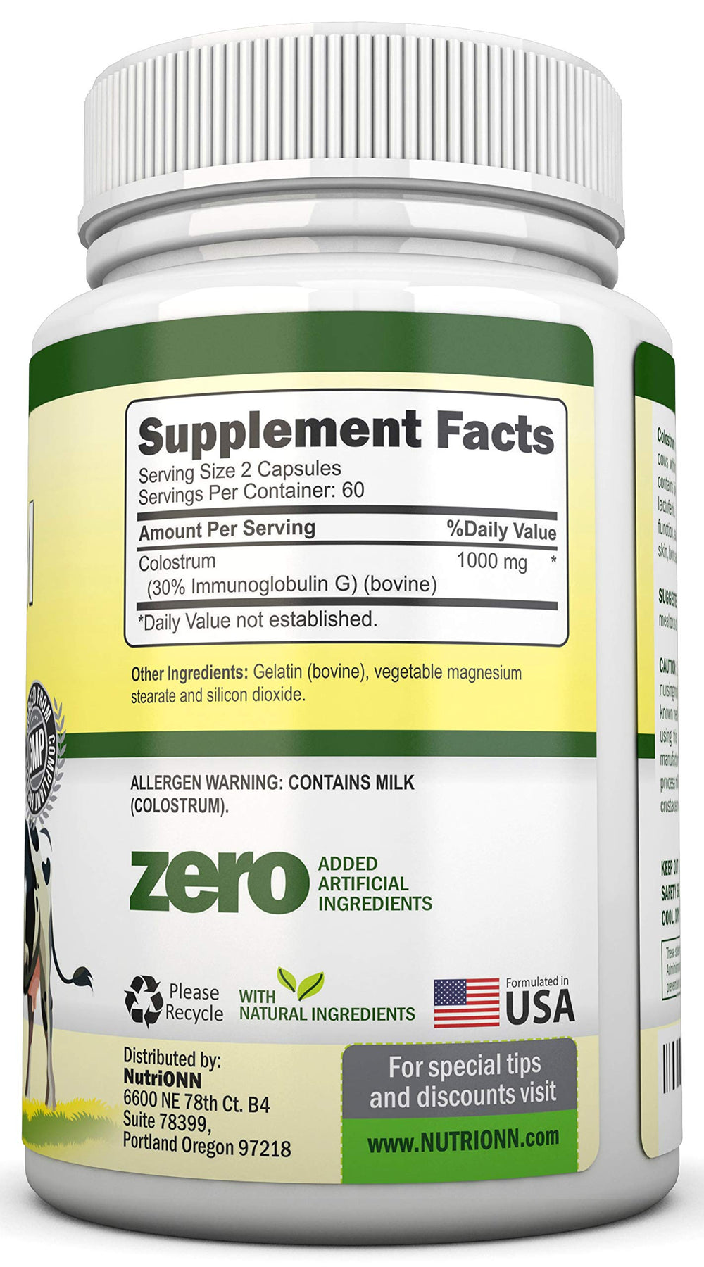 Colostrum capsules spilling from bottle