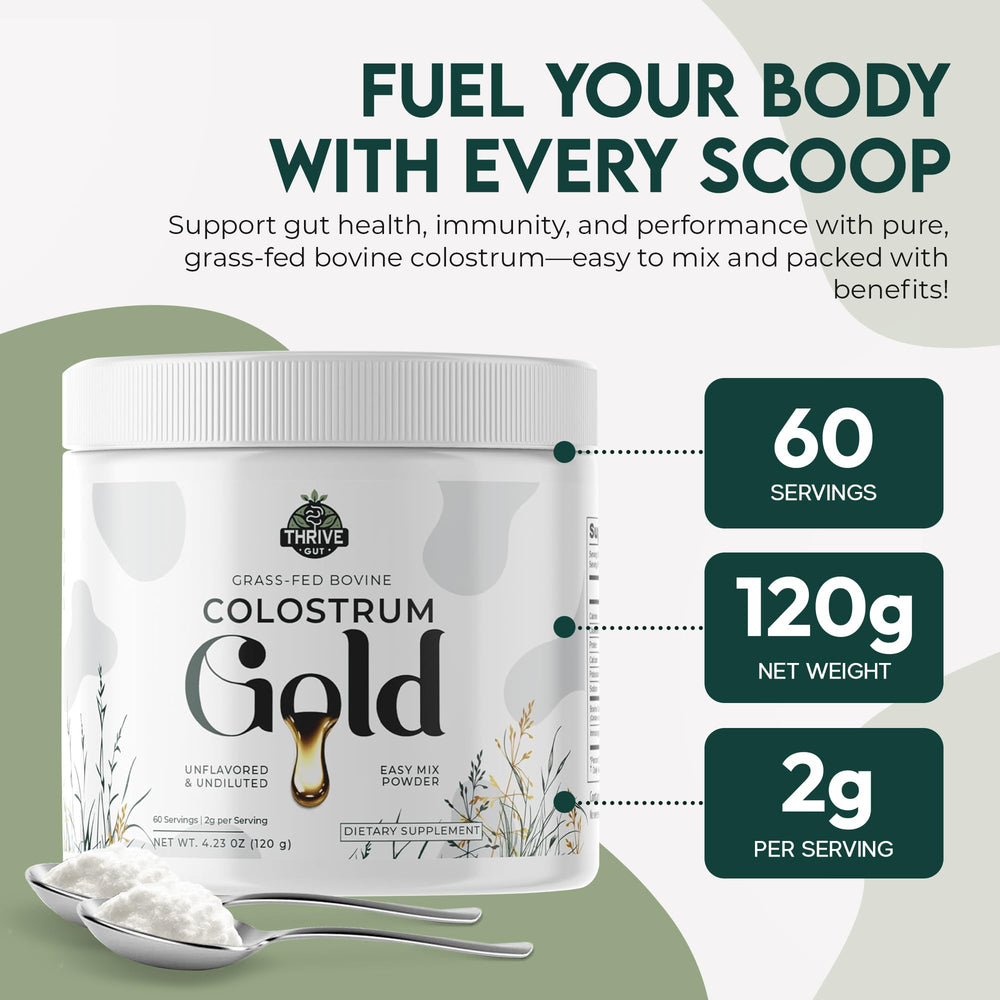 Back label with nutrition facts for Colostrum Gold powder