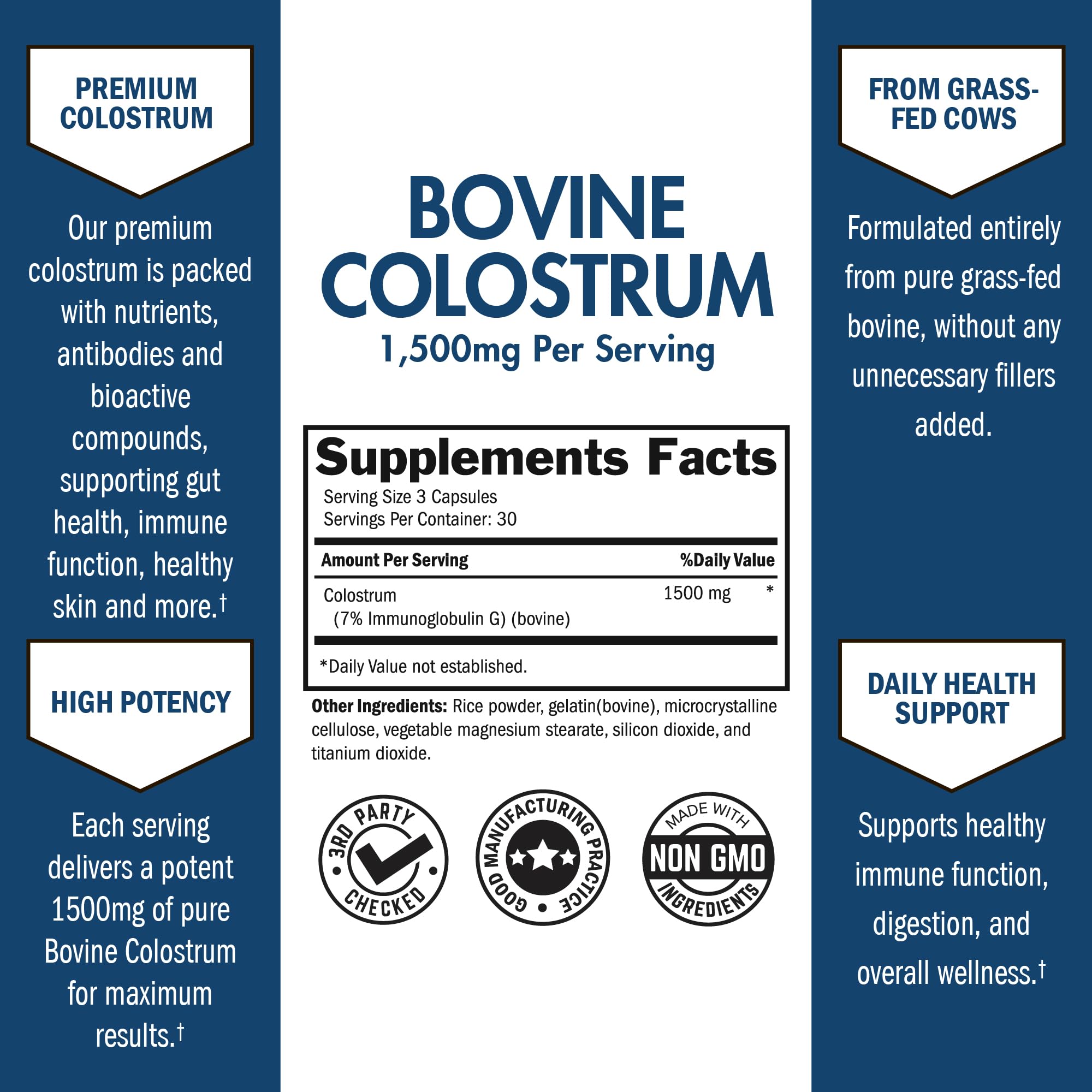 Colostrum with 7% IgG, non-GMO and gluten-free
