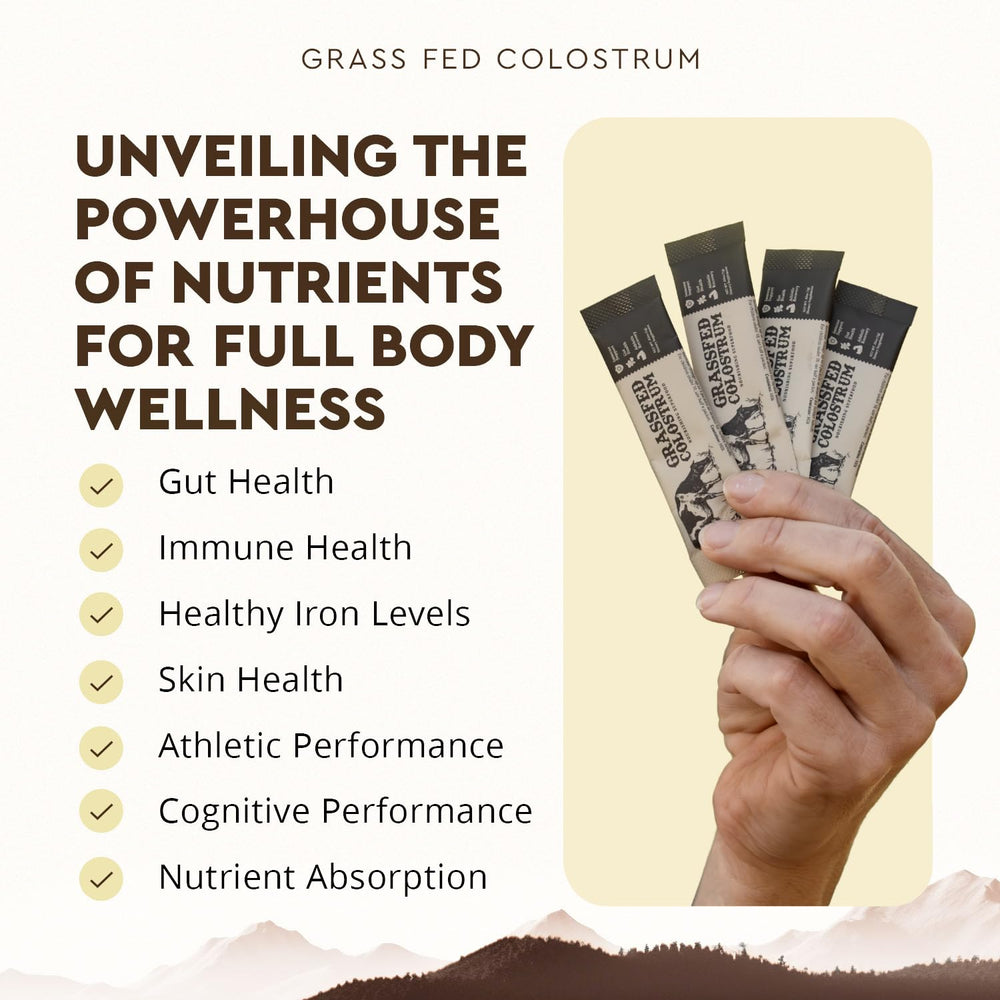 Single-serve colostrum packets arranged for on-the-go use