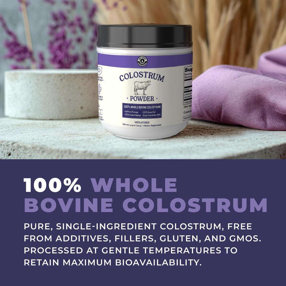Front view of the colostrum powder packaging tub