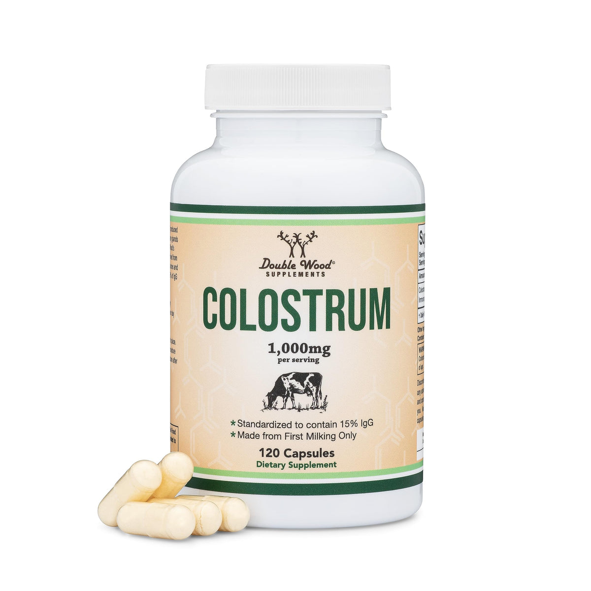 Colostrum supplement bottle with 120 capsules (1000mg per serving)