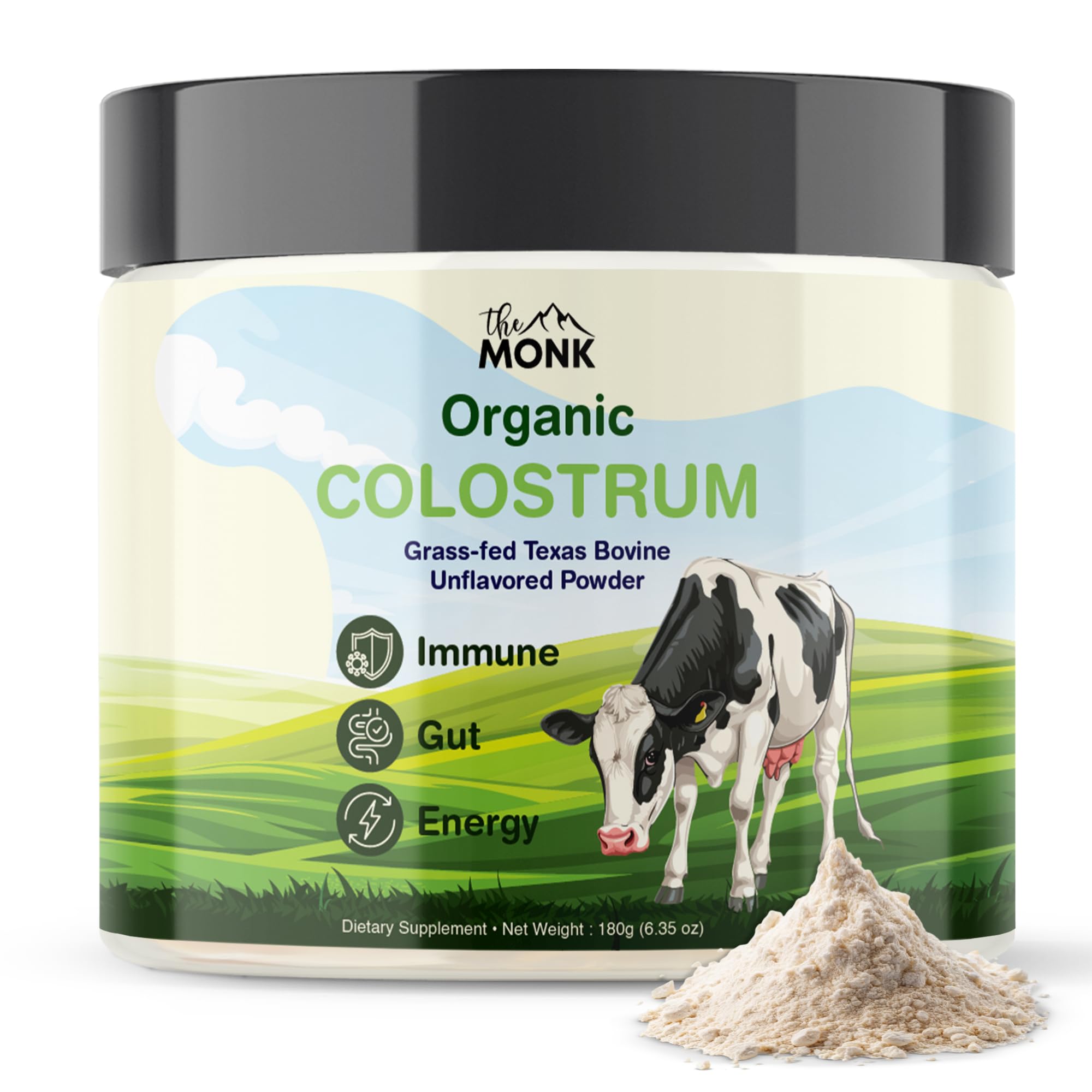 Grass-fed Texas colostrum powder jar, 6.35 oz, 90 servings