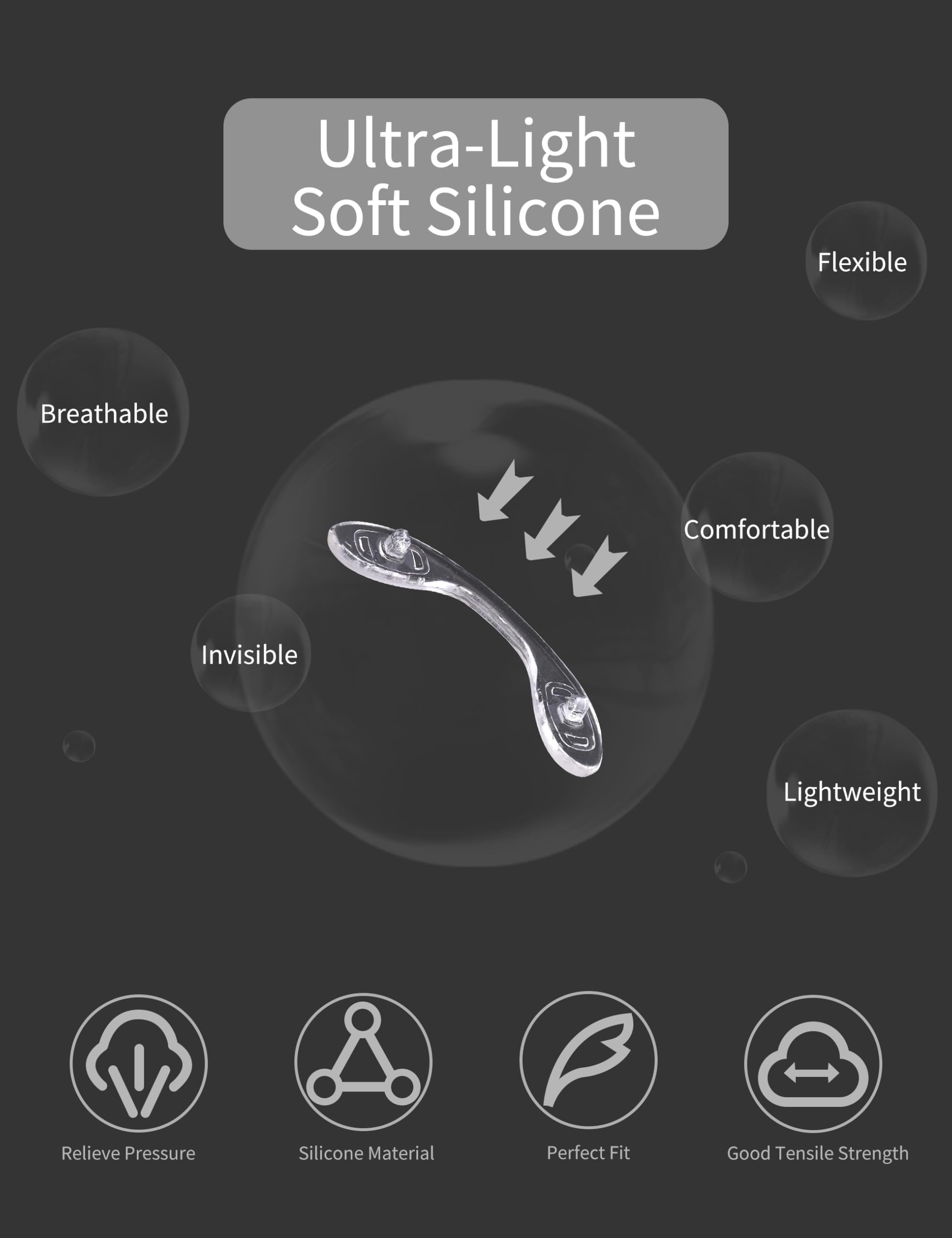Close up of soft silicone eyeglasses nose pads