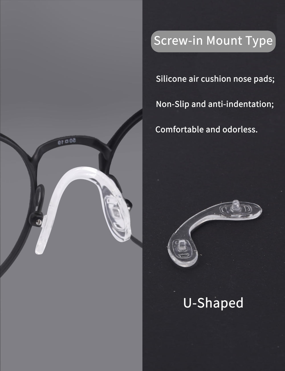 Screws and small driver included for nose pad replacement