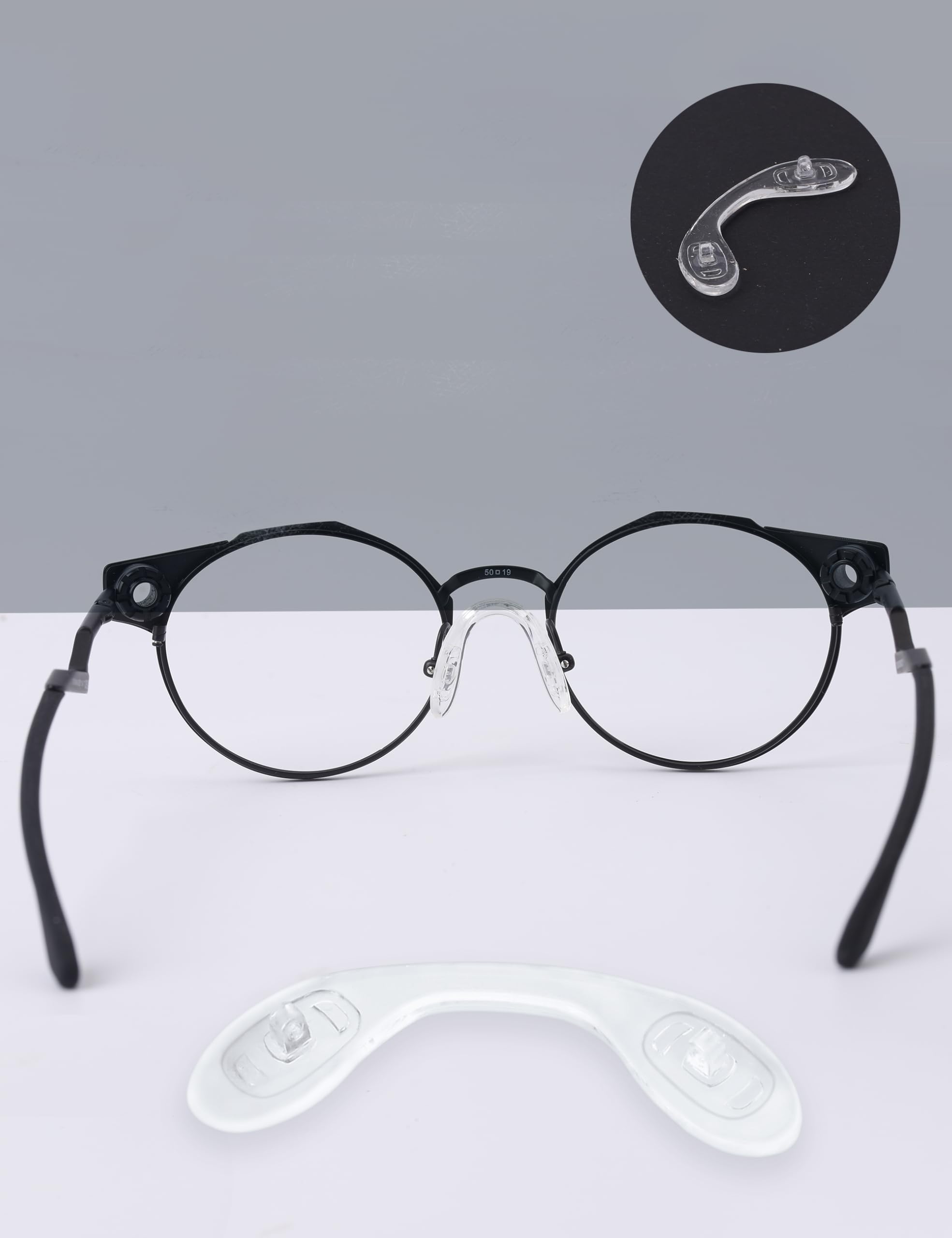 Illustration of universal compatibility with glasses having nose pads