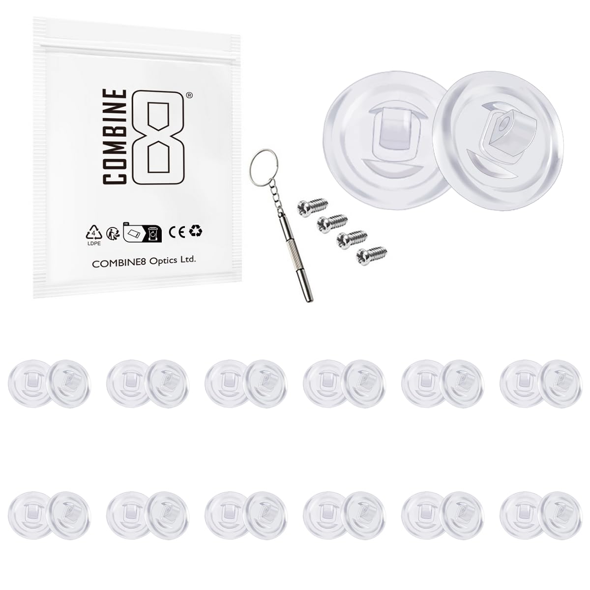 Combine8 Eyeglass Nose Pads 12 Pairs - Clear Soft Silicone Anti-Slip Replacement for Glasses