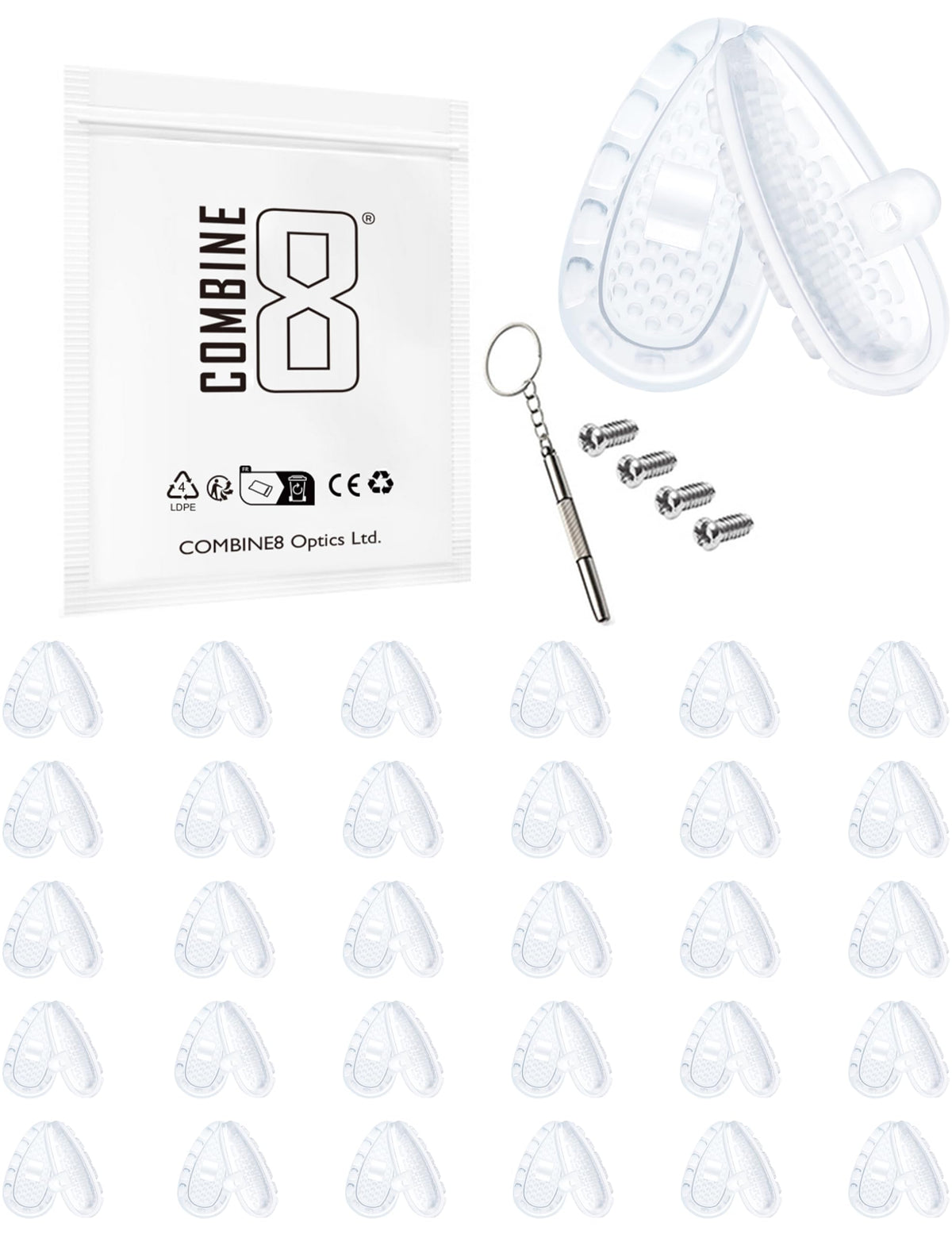 Combine8 eyeglass nose pads – 30 pairs of clear silicone nose pads