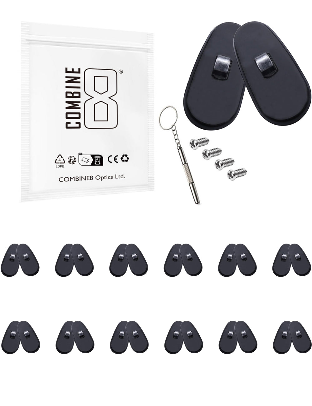 Combine8 12-pair black silicone eyeglass nose pads