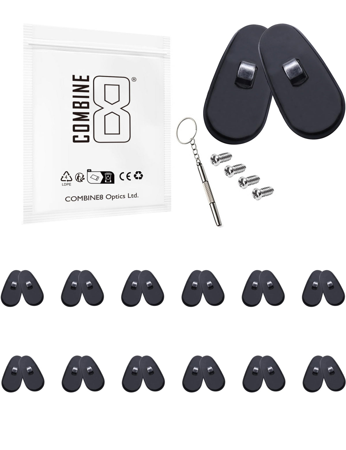 Combine8 12-pair black silicone eyeglass nose pads