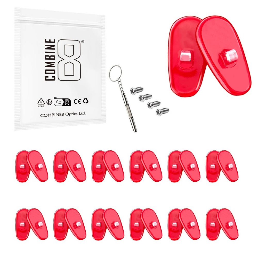 Combine8 Nose Pads Kit for Oakley sunglasses with 12 silicone nose pads, screws, and screwdriver