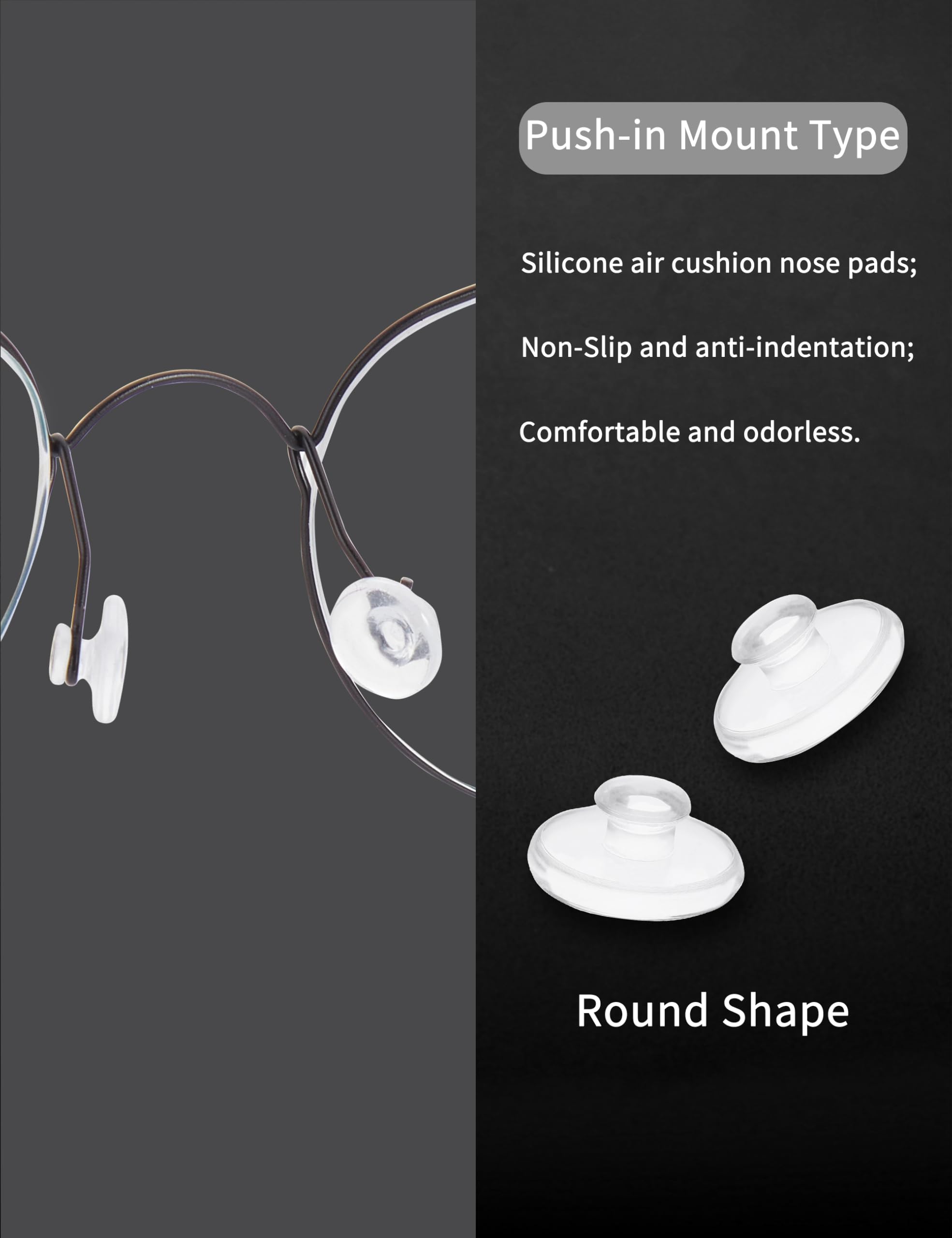 Anti-slip nose pads installed on glasses